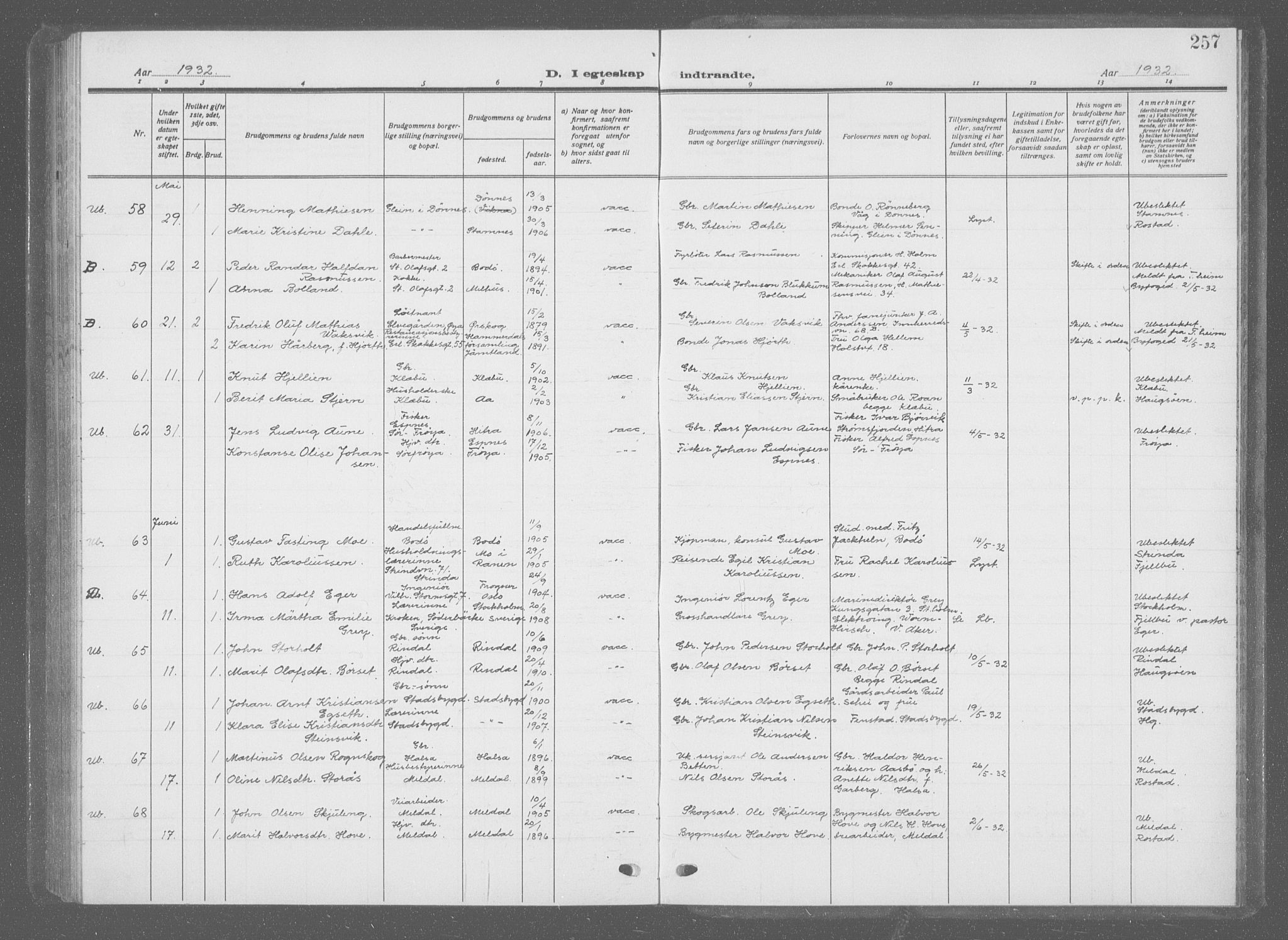 Ministerialprotokoller, klokkerbøker og fødselsregistre - Sør-Trøndelag, AV/SAT-A-1456/601/L0098: Parish register (copy) no. 601C16, 1921-1934, p. 257