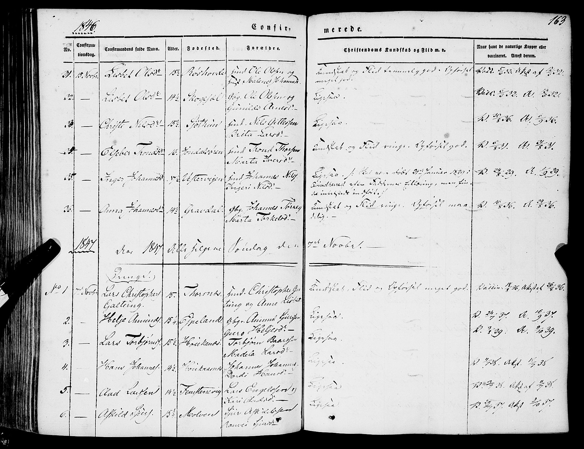 Strandebarm sokneprestembete, SAB/A-78401/H/Haa: Parish register (official) no. A 7, 1844-1872, p. 163