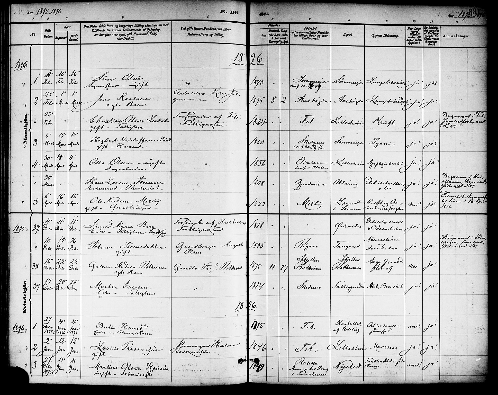Skedsmo prestekontor Kirkebøker, SAO/A-10033a/F/Fa/L0014: Parish register (official) no. I 14, 1892-1901, p. 331