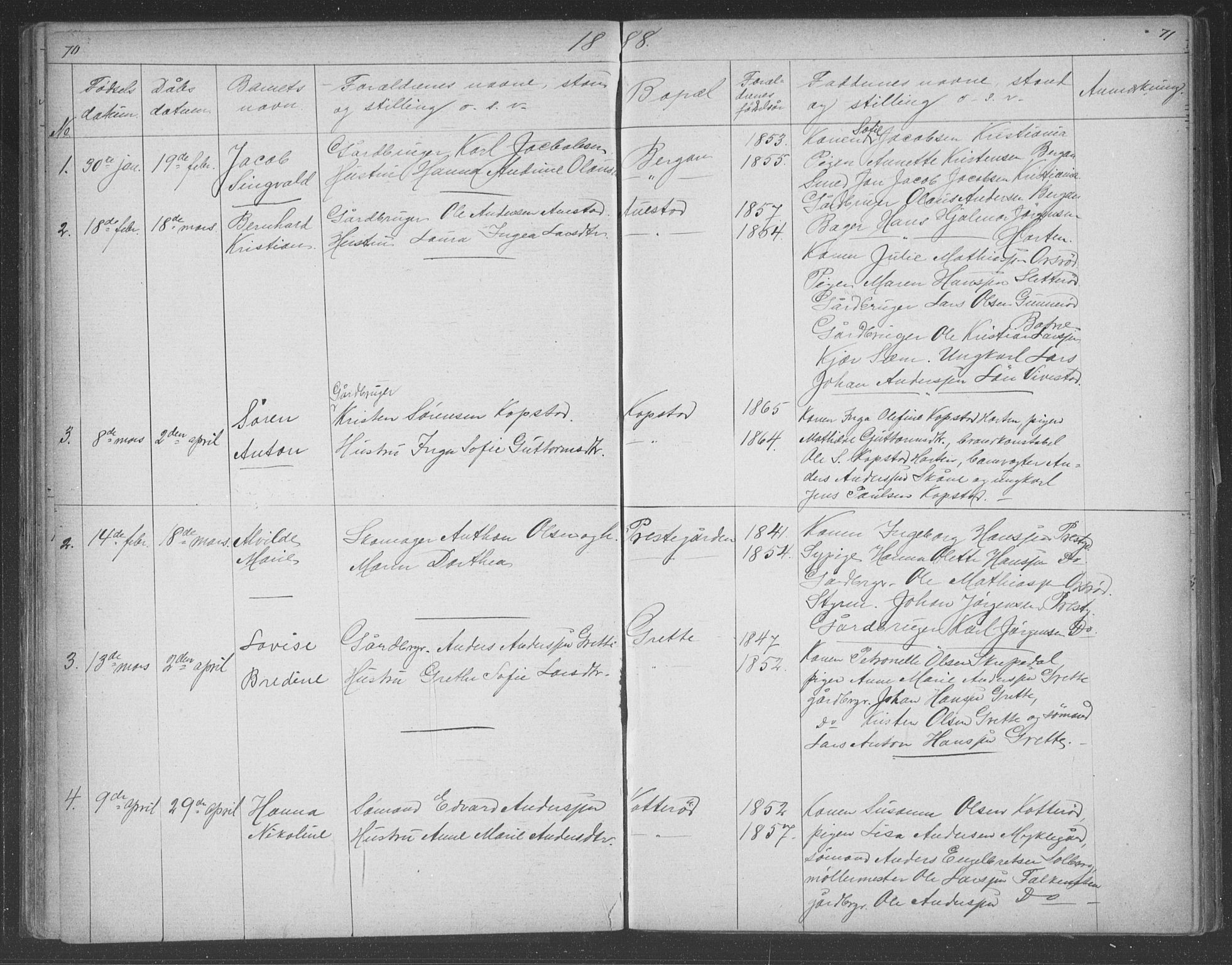 Borre kirkebøker, AV/SAKO-A-338/G/Gb/L0002: Parish register (copy) no. II 2, 1878-1892, p. 70-71