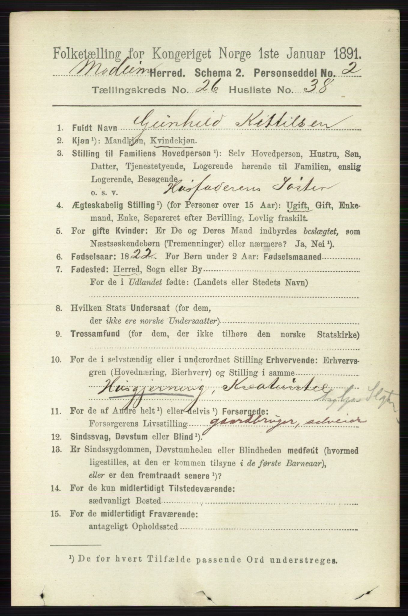 RA, 1891 census for 0623 Modum, 1891, p. 9614