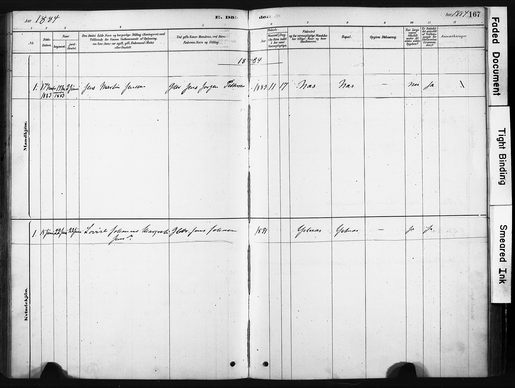 Ministerialprotokoller, klokkerbøker og fødselsregistre - Nordland, AV/SAT-A-1459/808/L0128: Parish register (official) no. 808A01, 1880-1902, p. 167