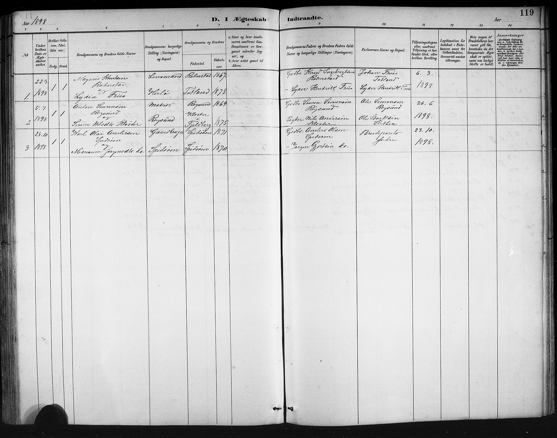 Finnås sokneprestembete, SAB/A-99925/H/Ha/Hab/Haba/L0003: Parish register (copy) no. A 3, 1883-1900, p. 119