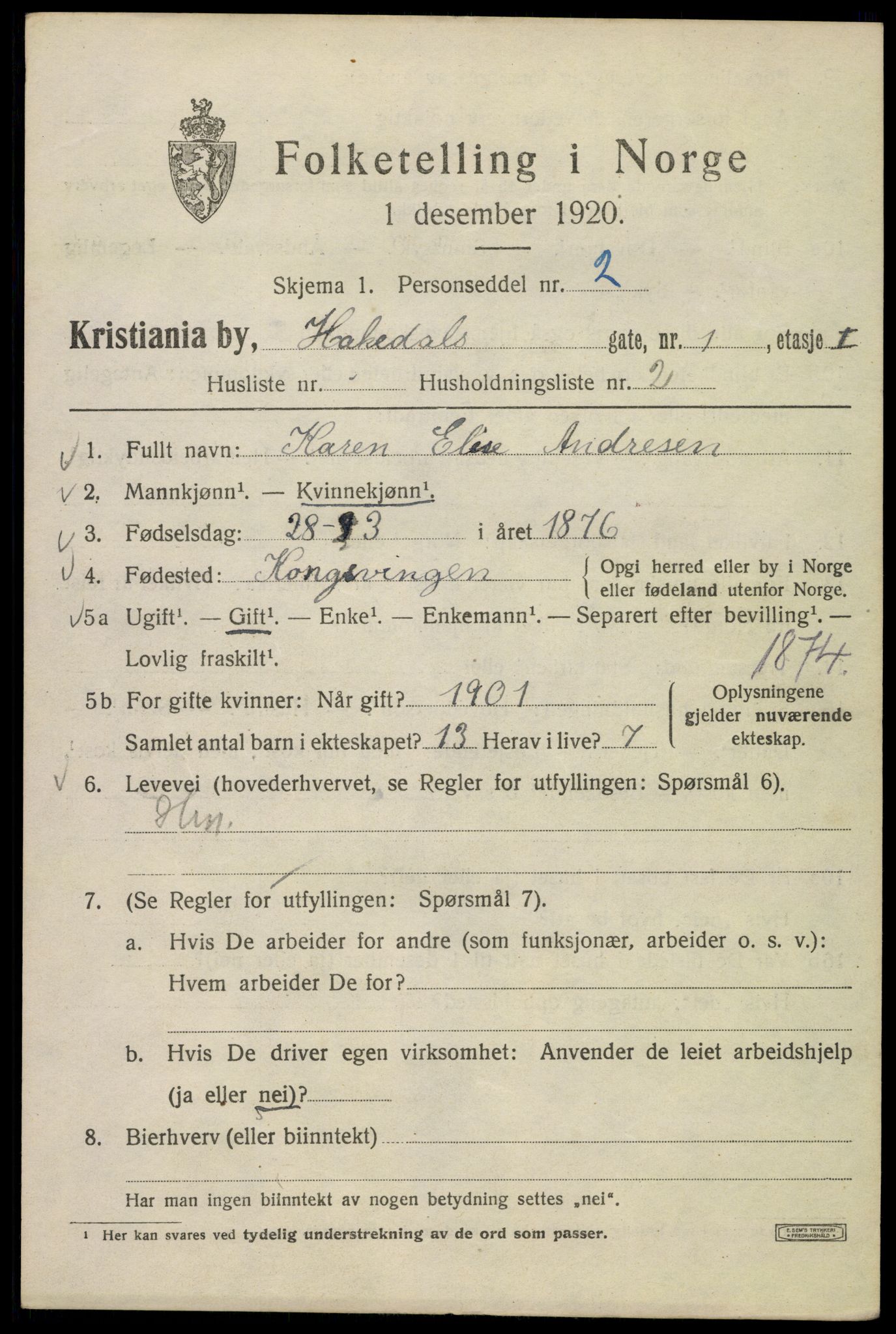 SAO, 1920 census for Kristiania, 1920, p. 266923