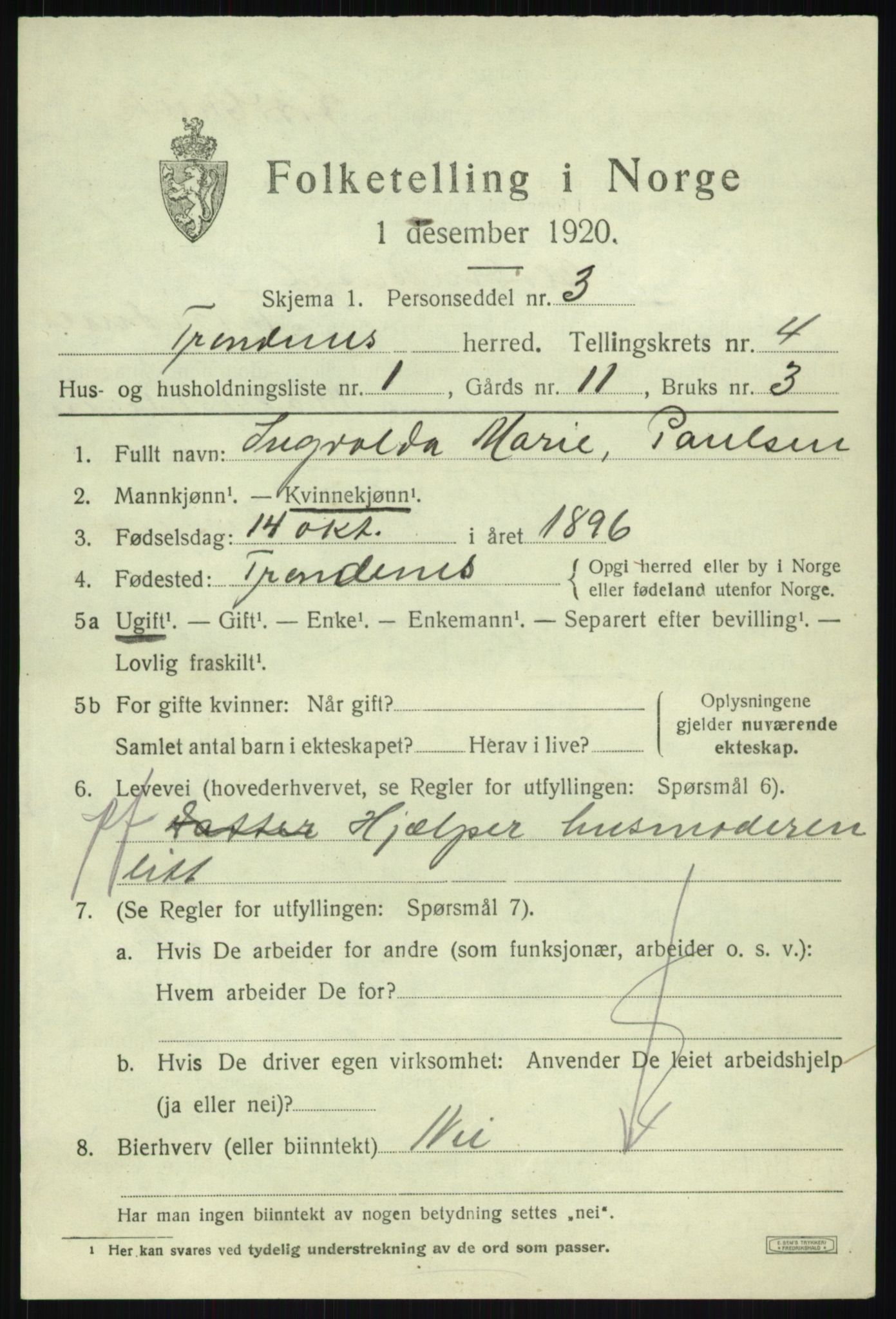 SATØ, 1920 census for Trondenes, 1920, p. 4853