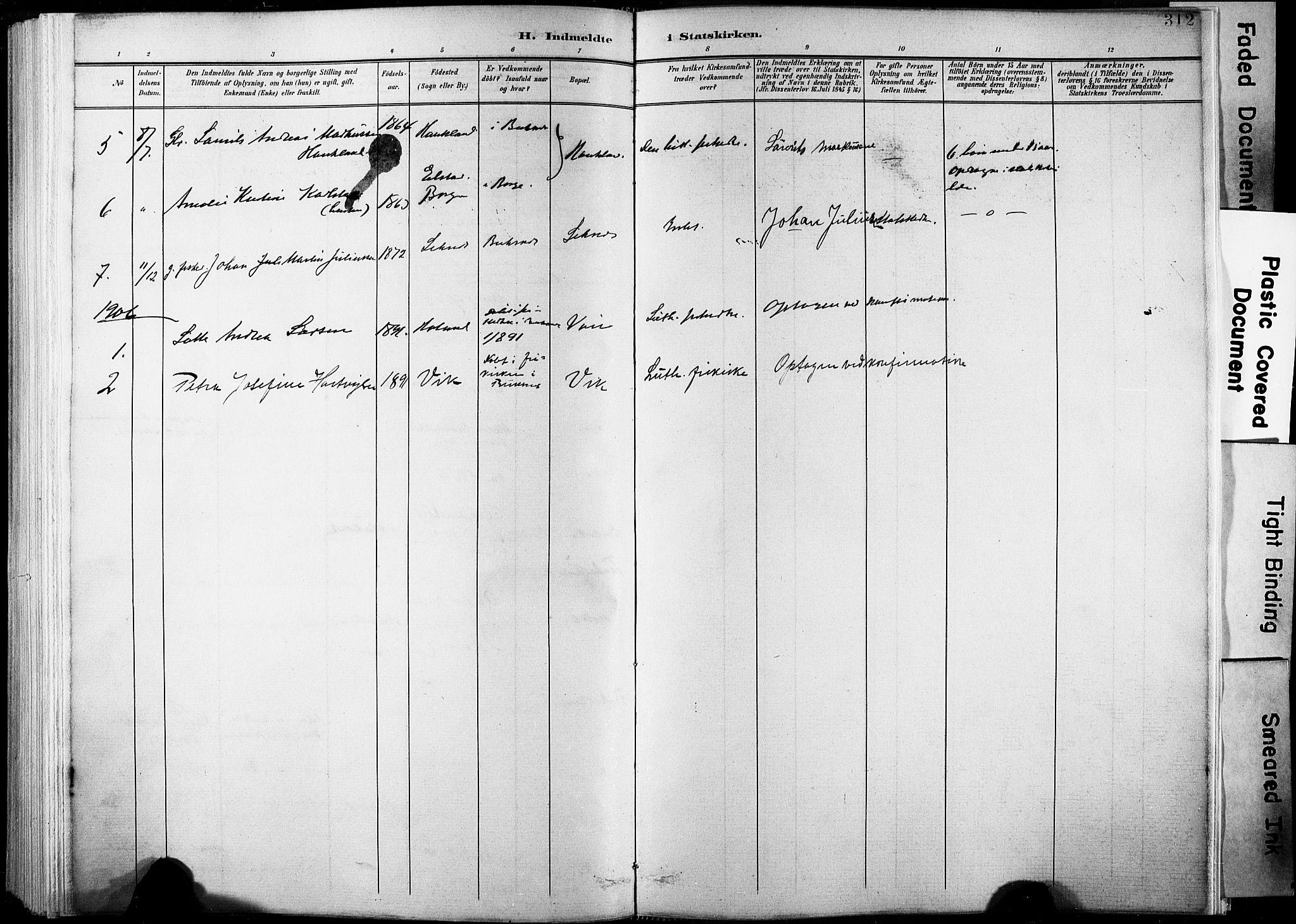 Ministerialprotokoller, klokkerbøker og fødselsregistre - Nordland, AV/SAT-A-1459/881/L1151: Parish register (official) no. 881A04, 1899-1907, p. 312