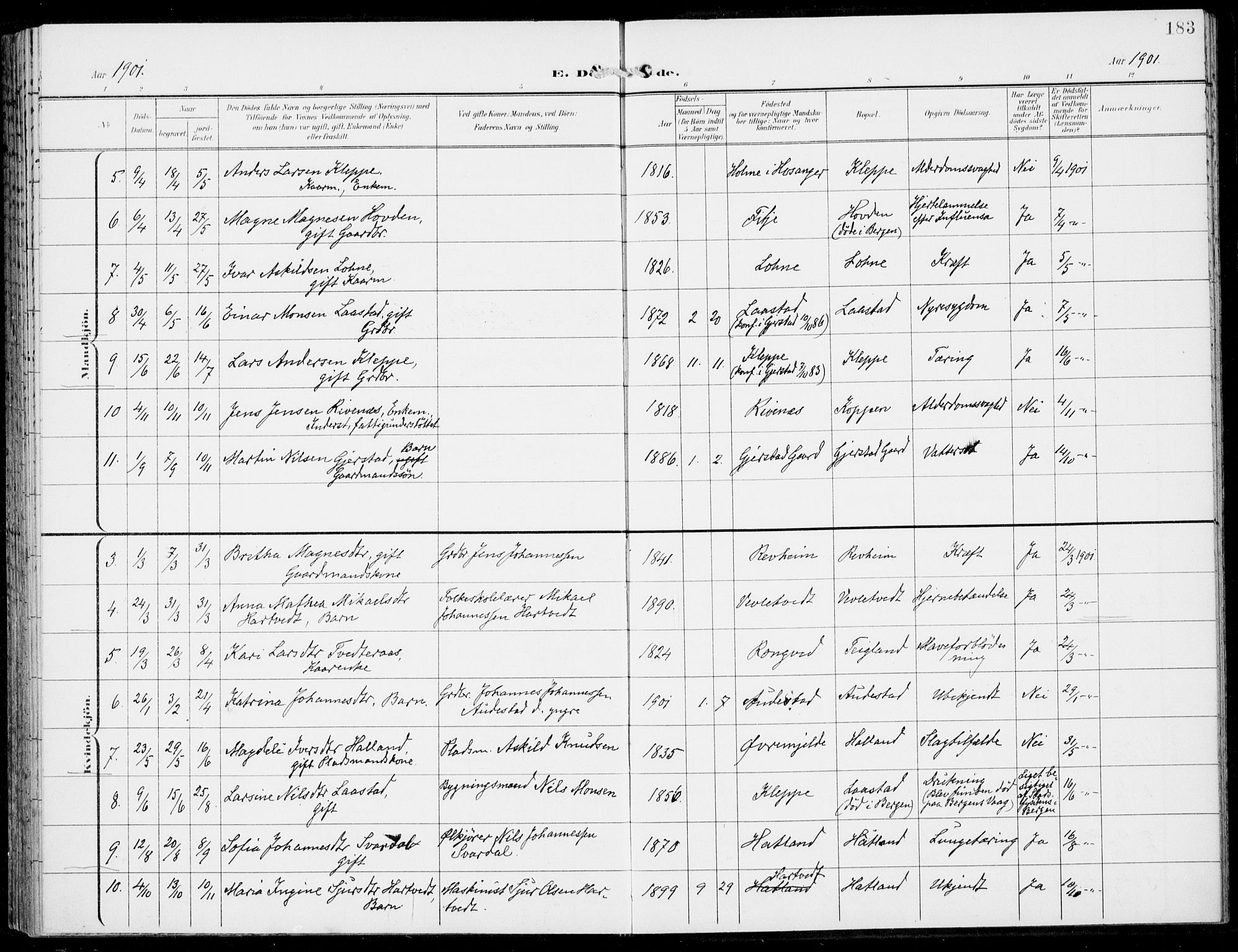 Haus sokneprestembete, AV/SAB-A-75601/H/Haa: Parish register (official) no. C  2, 1900-1915, p. 183