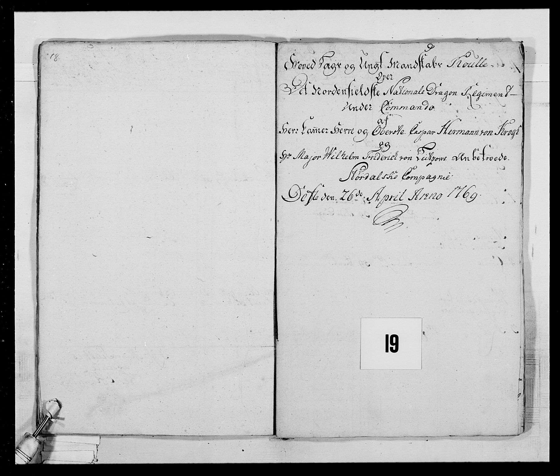 Generalitets- og kommissariatskollegiet, Det kongelige norske kommissariatskollegium, AV/RA-EA-5420/E/Eh/L0019: Nordafjelske dragonregiment, 1761-1769, p. 111