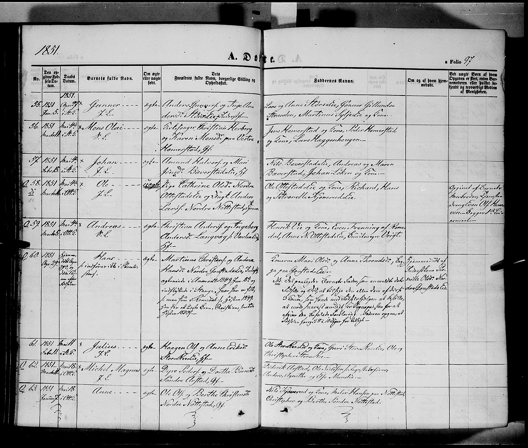 Stange prestekontor, AV/SAH-PREST-002/K/L0011: Parish register (official) no. 11, 1846-1852, p. 97