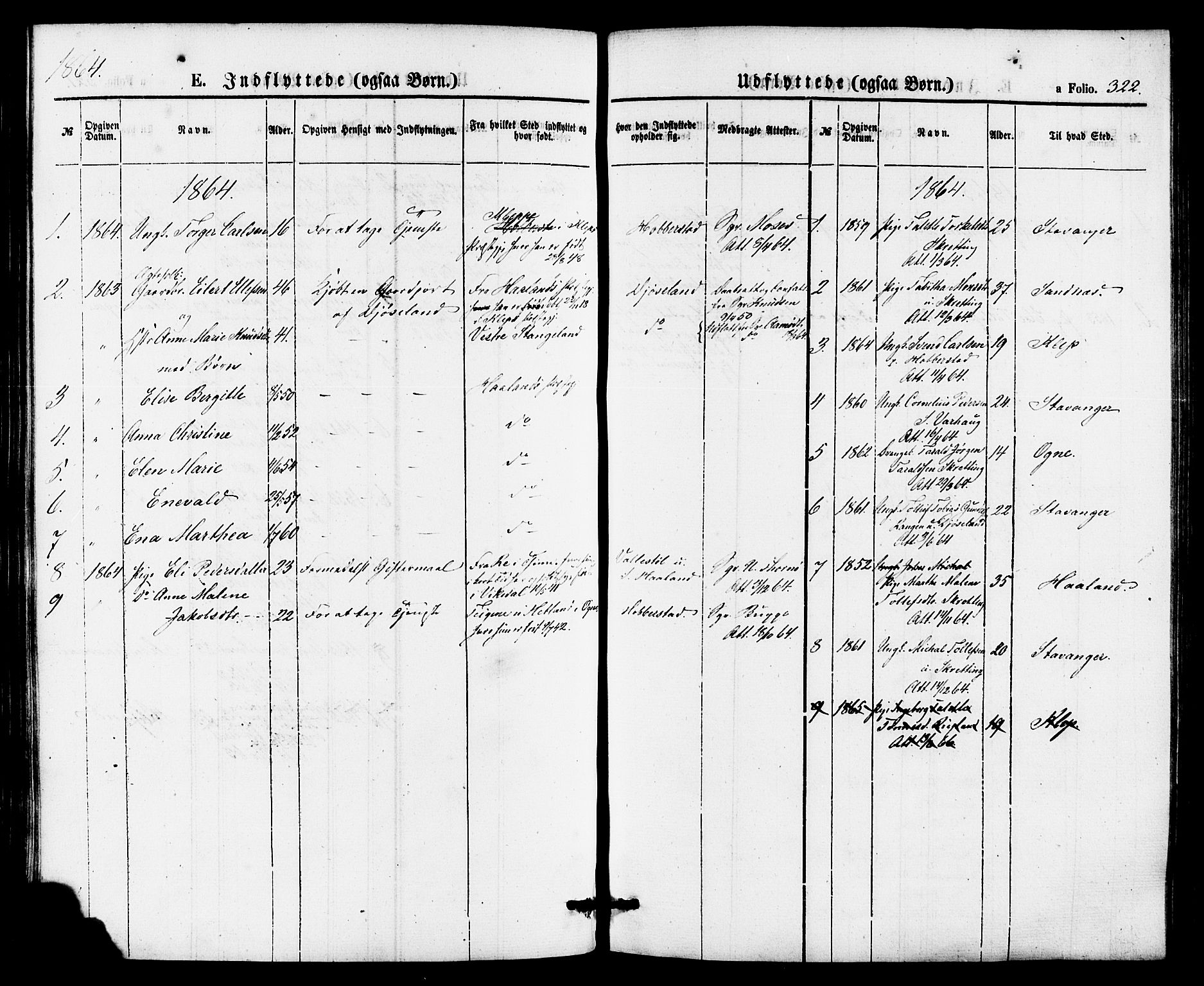 Hå sokneprestkontor, AV/SAST-A-101801/001/30BA/L0009: Parish register (official) no. A 8, 1855-1878, p. 322