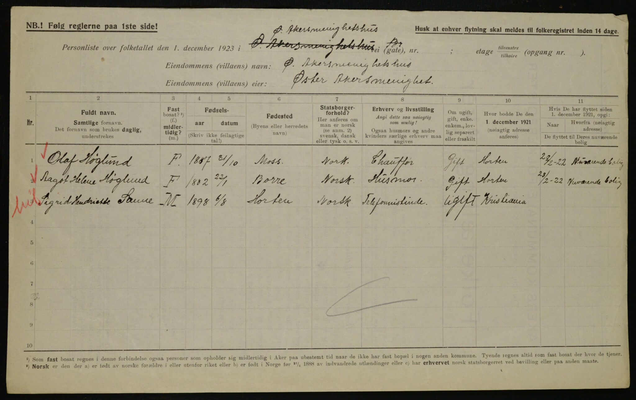 , Municipal Census 1923 for Aker, 1923, p. 36659