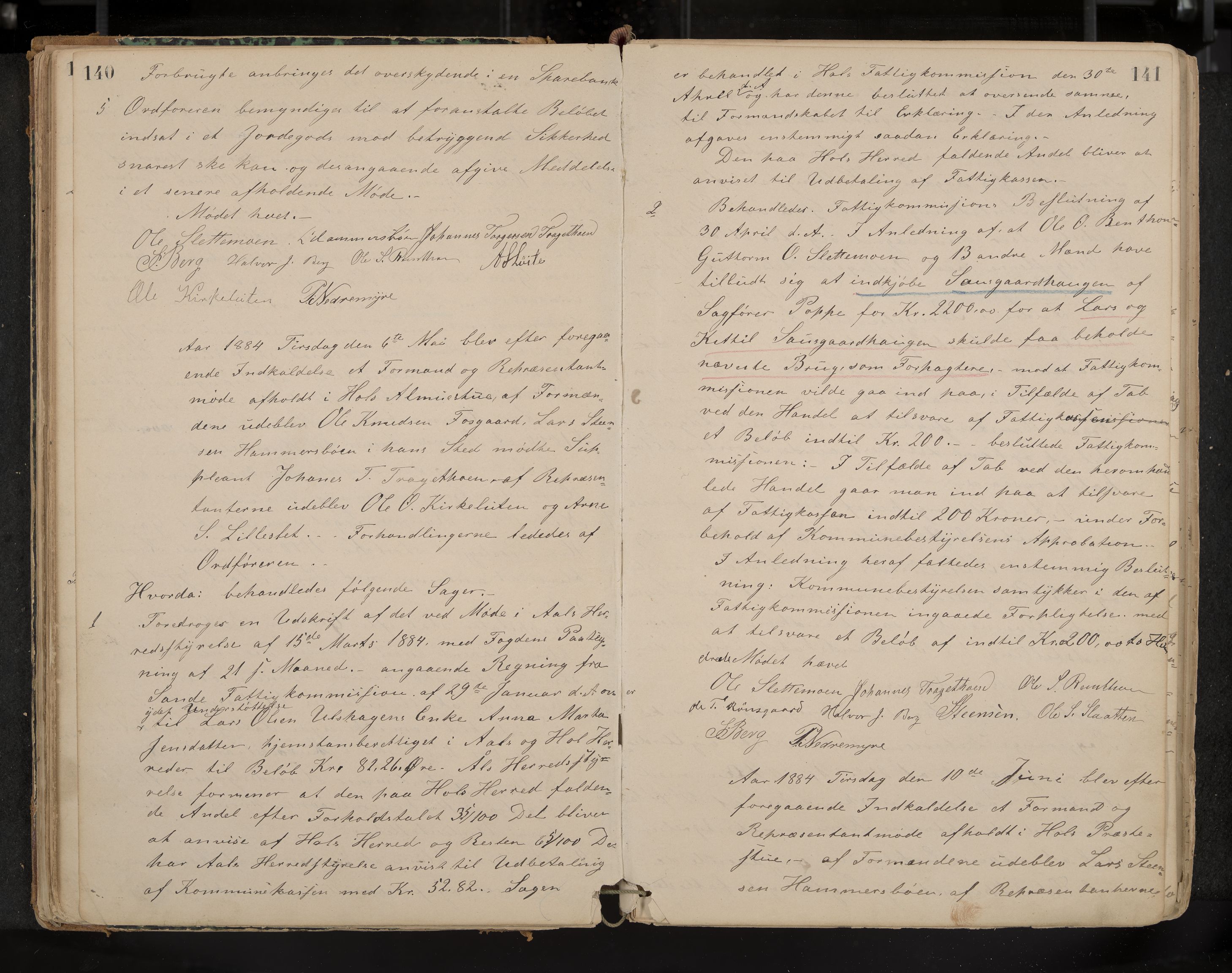 Hol formannskap og sentraladministrasjon, IKAK/0620021-1/A/L0001: Møtebok, 1877-1893, p. 140-141