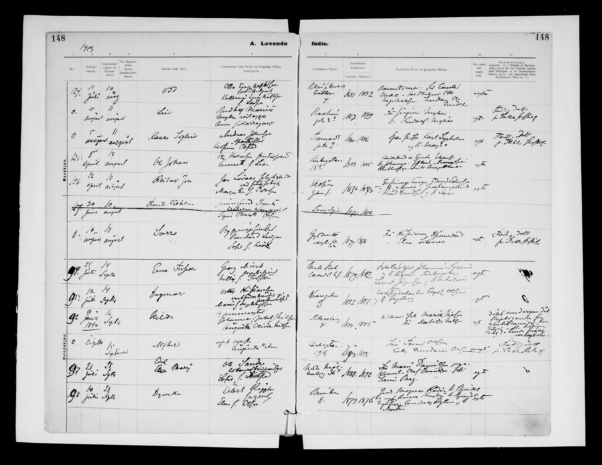 Ministerialprotokoller, klokkerbøker og fødselsregistre - Sør-Trøndelag, AV/SAT-A-1456/604/L0203: Parish register (official) no. 604A23, 1908-1916, p. 148