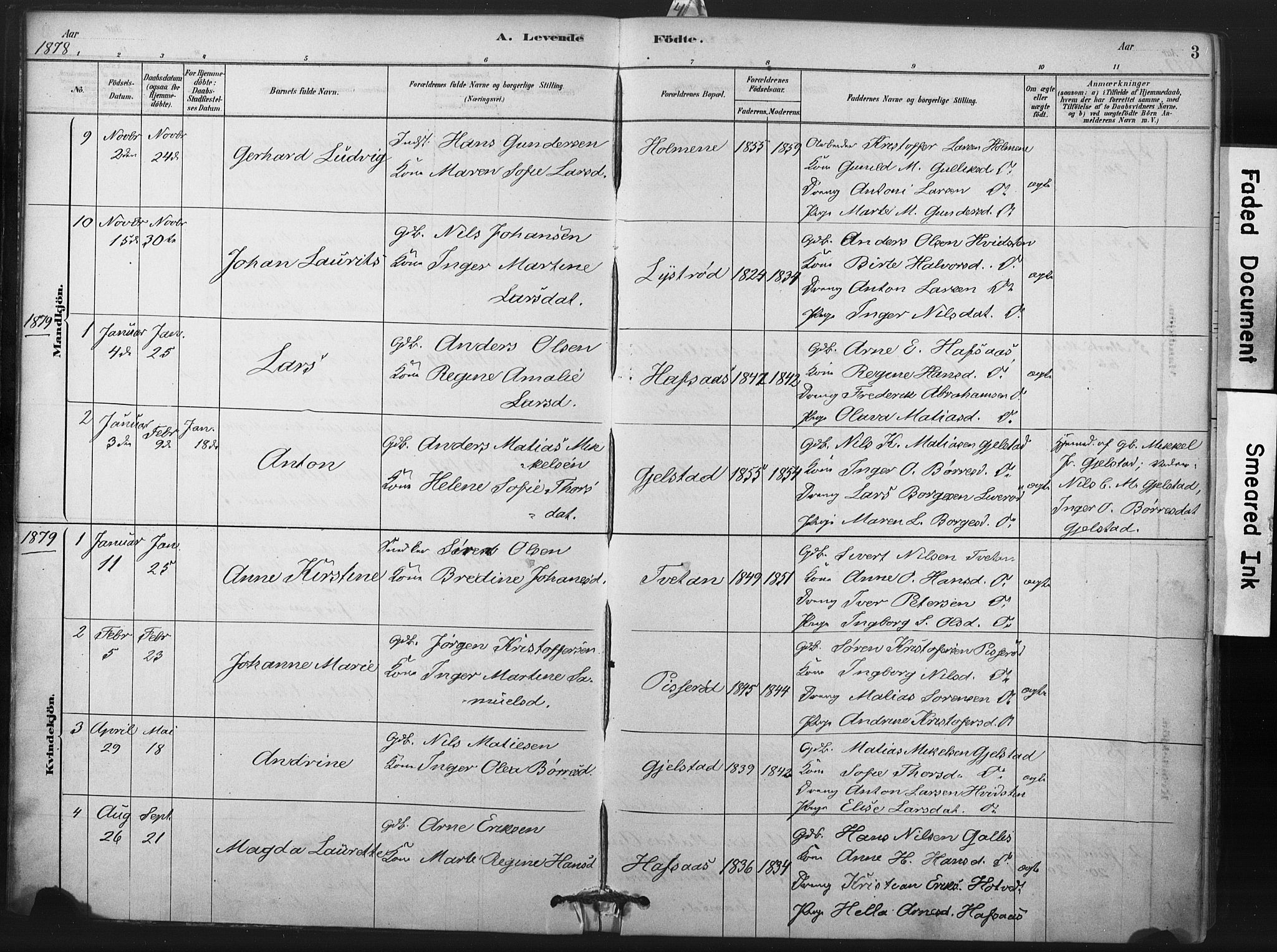 Andebu kirkebøker, AV/SAKO-A-336/F/Fa/L0008: Parish register (official) no. 8, 1878-1902, p. 3