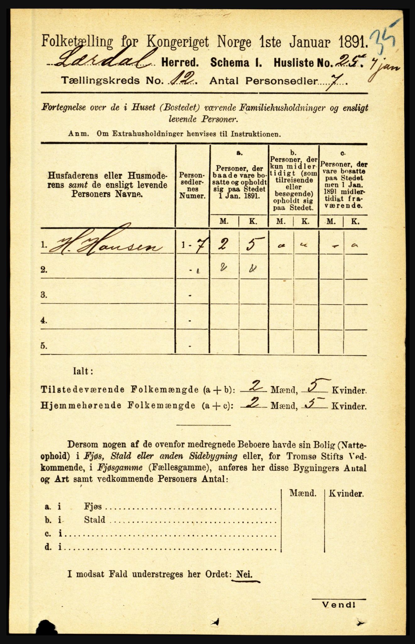 RA, 1891 census for 1422 Lærdal, 1891, p. 2543