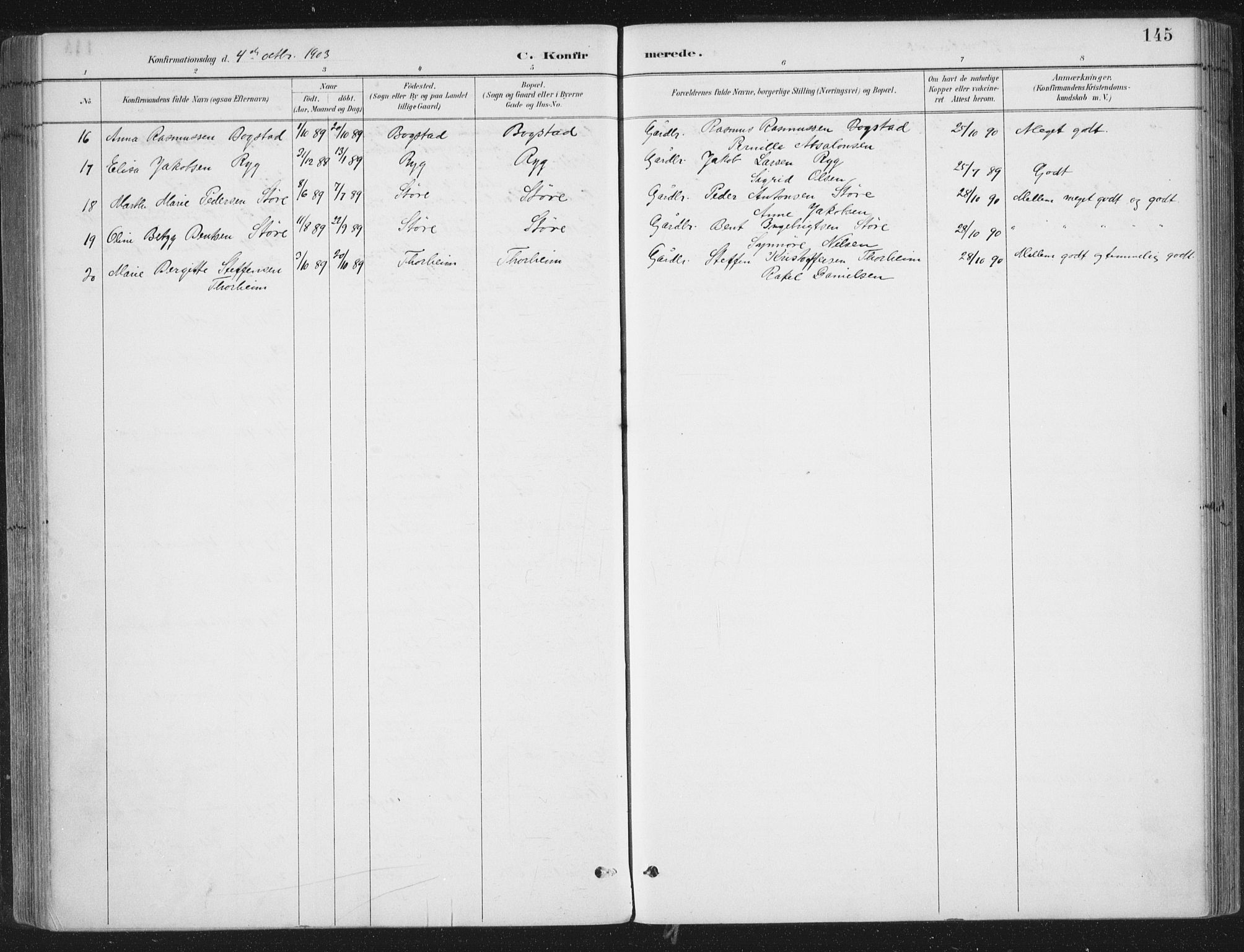 Gloppen sokneprestembete, AV/SAB-A-80101/H/Haa/Haac/L0002: Parish register (official) no. C  2, 1887-1904, p. 145