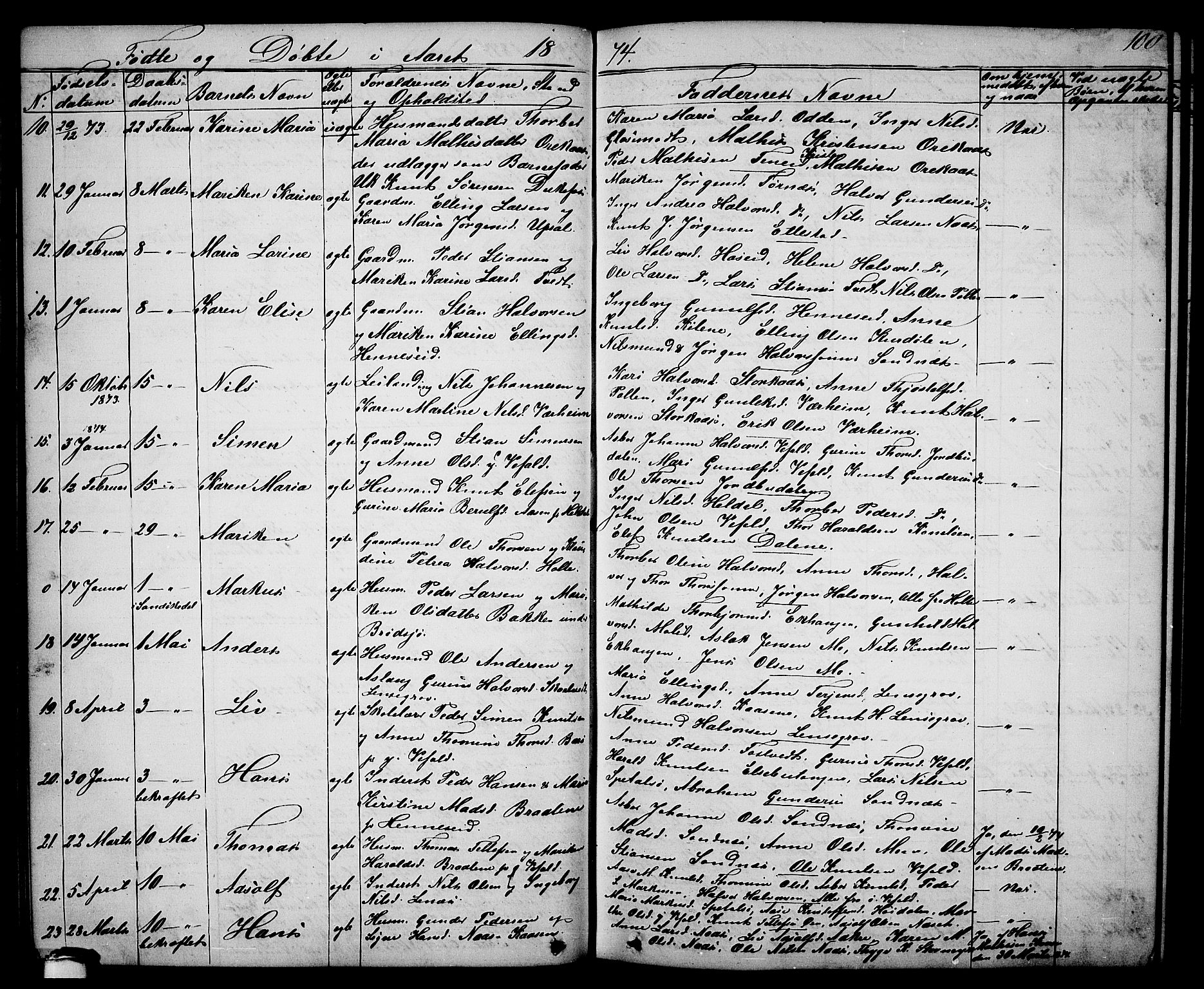 Drangedal kirkebøker, SAKO/A-258/G/Ga/L0002: Parish register (copy) no. I 2, 1856-1887, p. 100