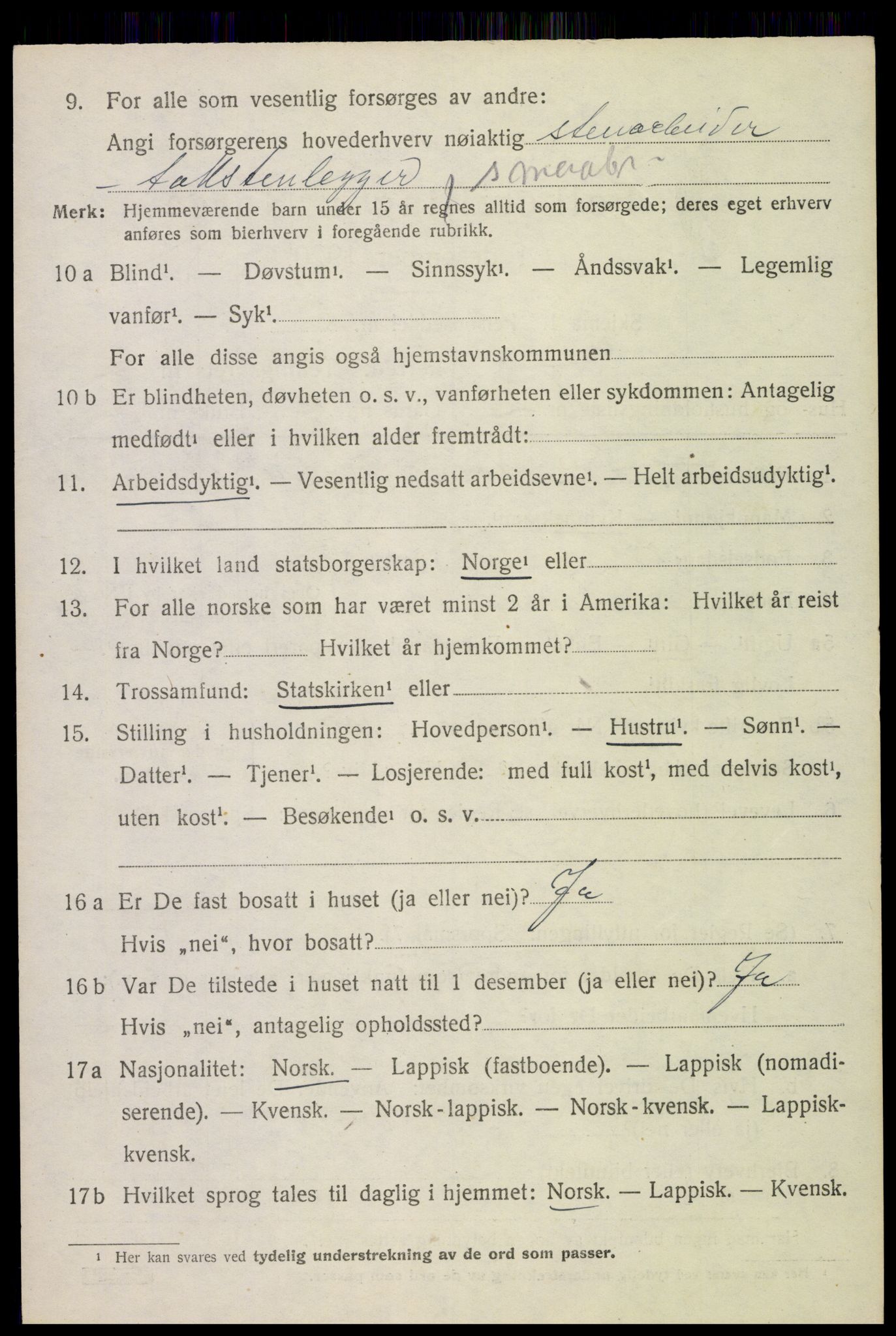 SAT, 1920 census for Sortland, 1920, p. 3627