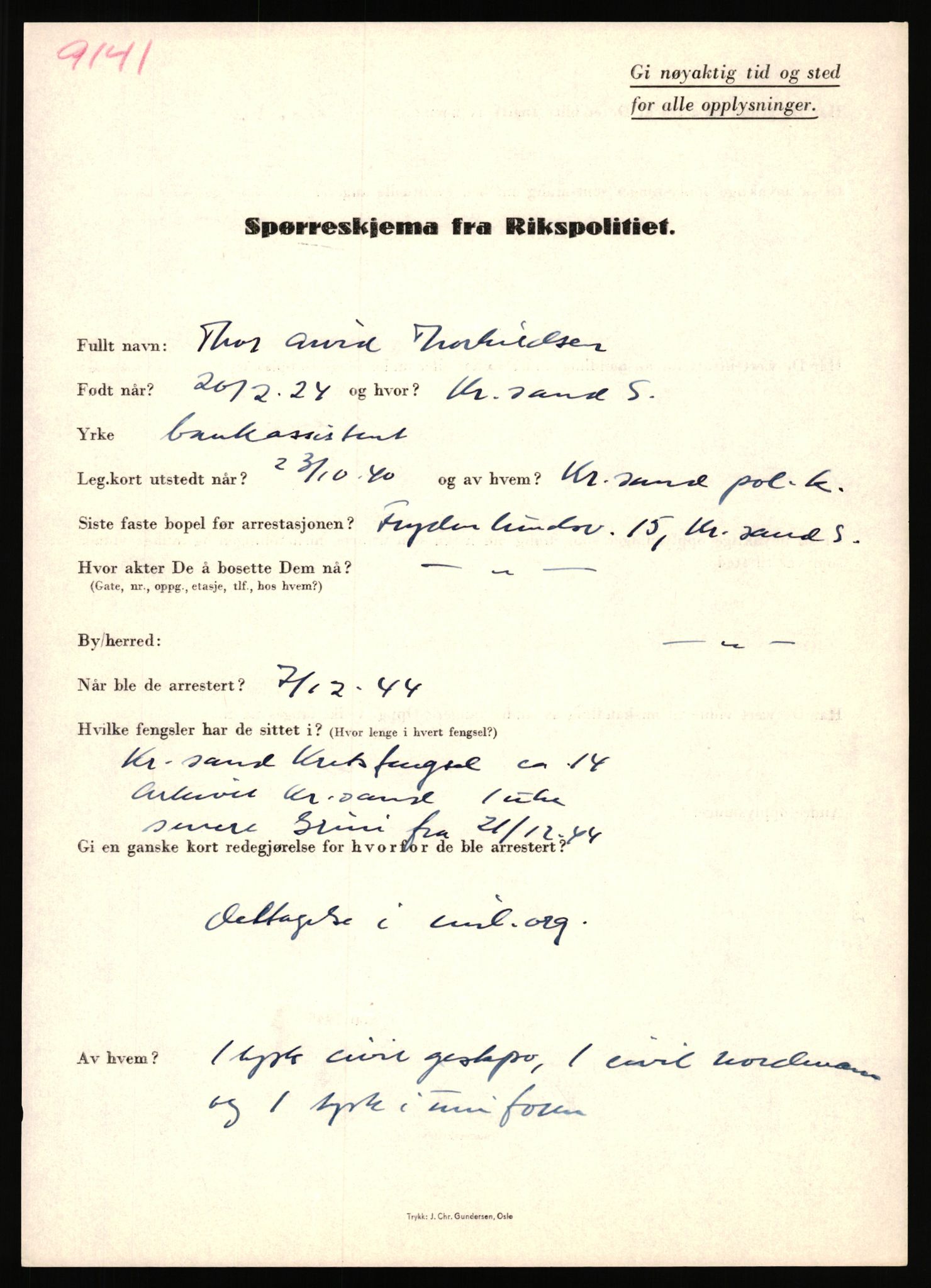 Rikspolitisjefen, AV/RA-S-1560/L/L0017: Tidemann, Hermann G. - Veum, Tjostolv, 1940-1945, p. 261