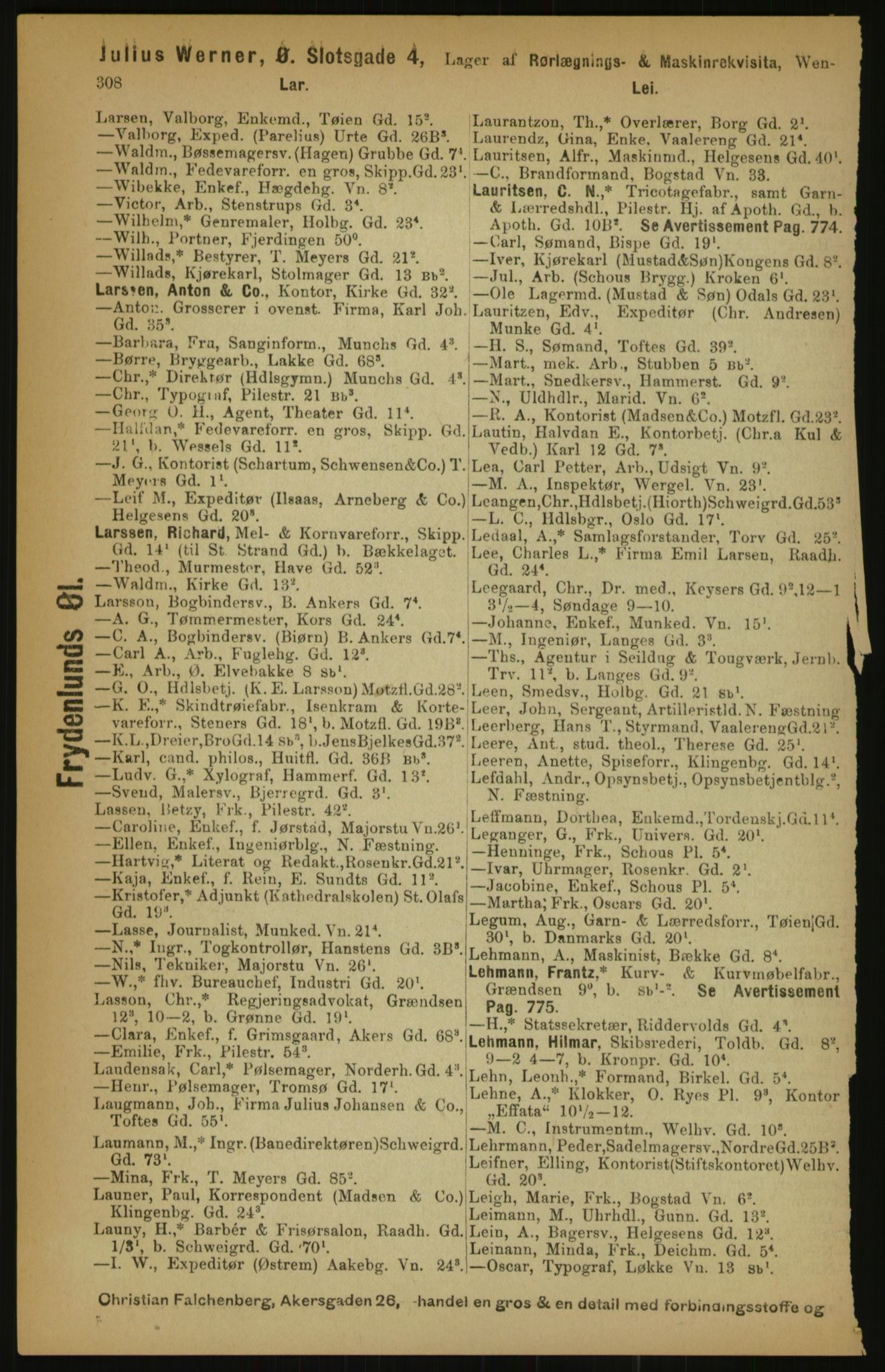 Kristiania/Oslo adressebok, PUBL/-, 1891, p. 308