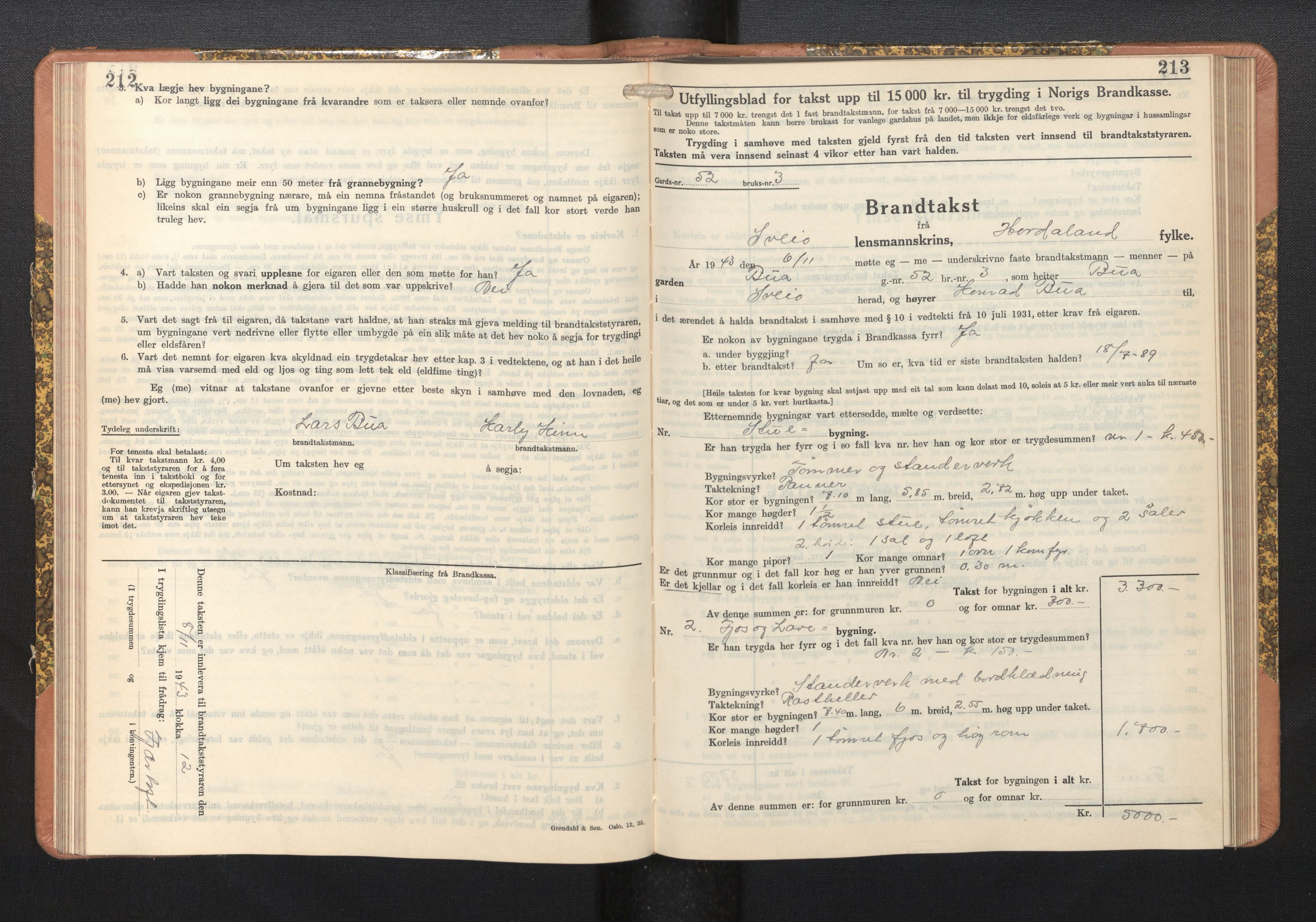 Lensmannen i Sveio, AV/SAB-A-35301/0012/L0009: Branntakstprotokoll, skjematakst, 1939-1949, p. 212-213