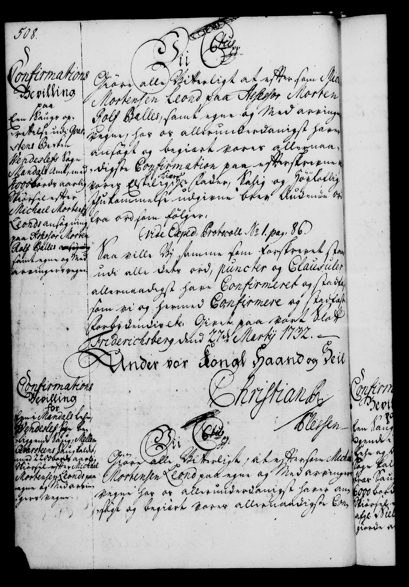 Rentekammeret, Kammerkanselliet, RA/EA-3111/G/Gg/Gga/L0003: Norsk ekspedisjonsprotokoll med register (merket RK 53.3), 1727-1734, p. 508