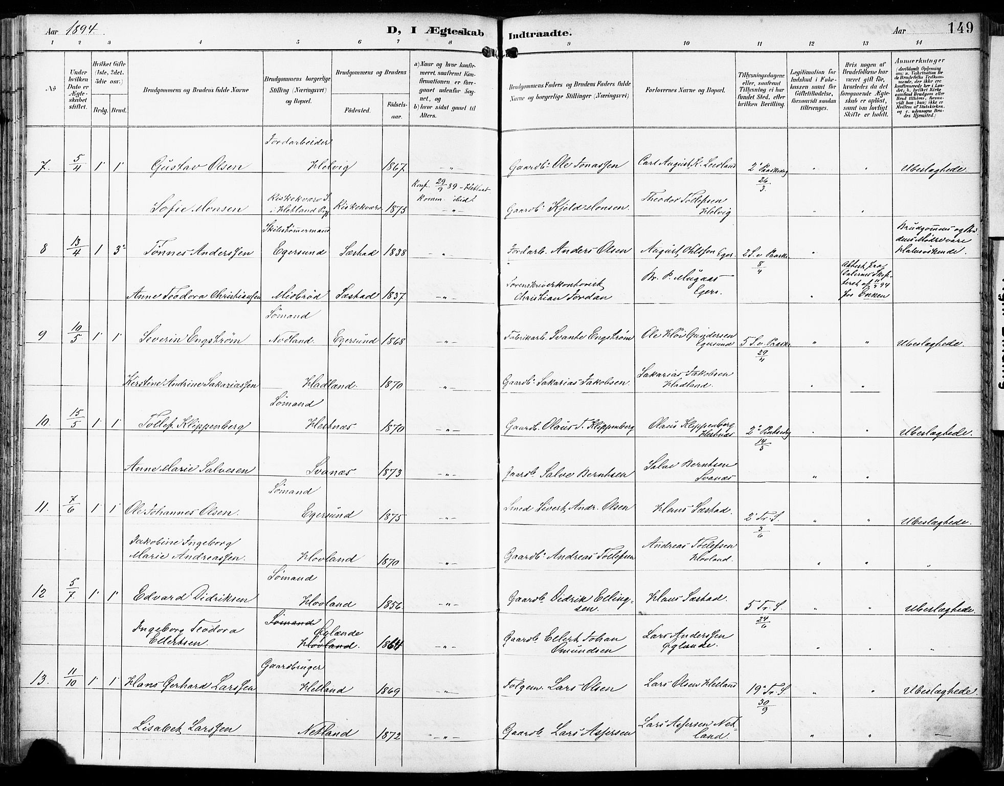 Eigersund sokneprestkontor, AV/SAST-A-101807/S08/L0018: Parish register (official) no. A 17, 1892-1905, p. 149