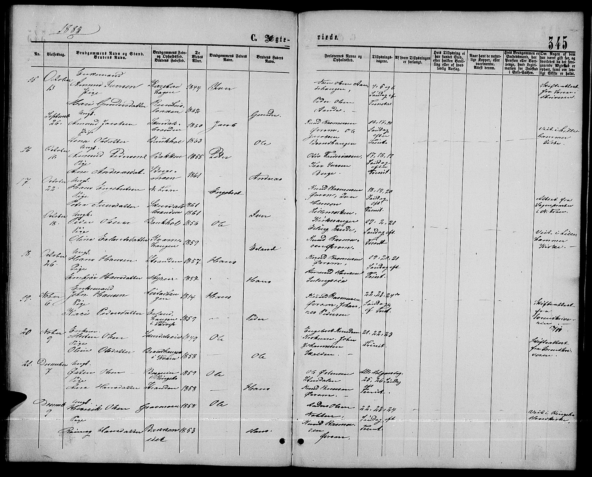 Sør-Fron prestekontor, AV/SAH-PREST-010/H/Ha/Hab/L0002: Parish register (copy) no. 2, 1864-1883, p. 345