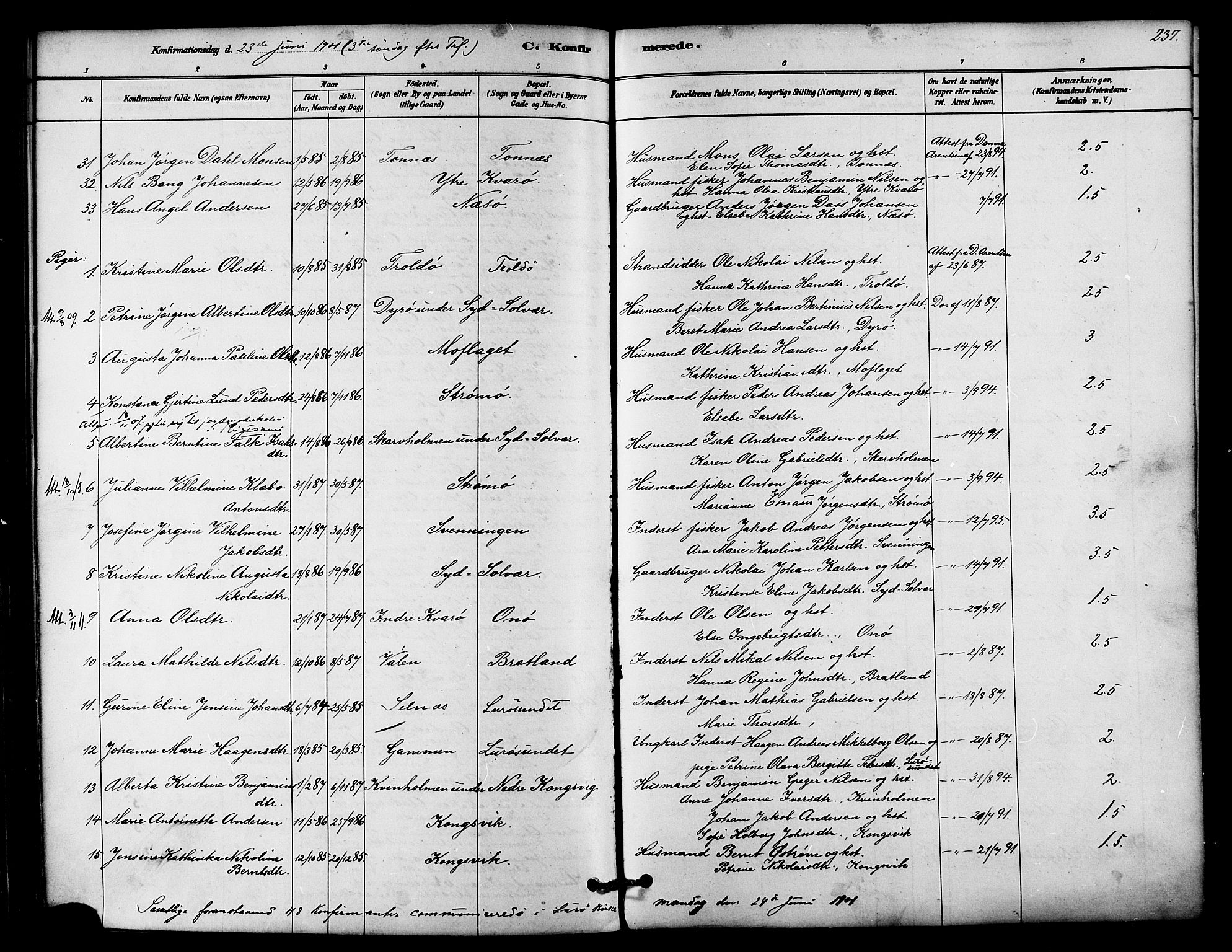 Ministerialprotokoller, klokkerbøker og fødselsregistre - Nordland, SAT/A-1459/839/L0568: Parish register (official) no. 839A05, 1880-1902, p. 237