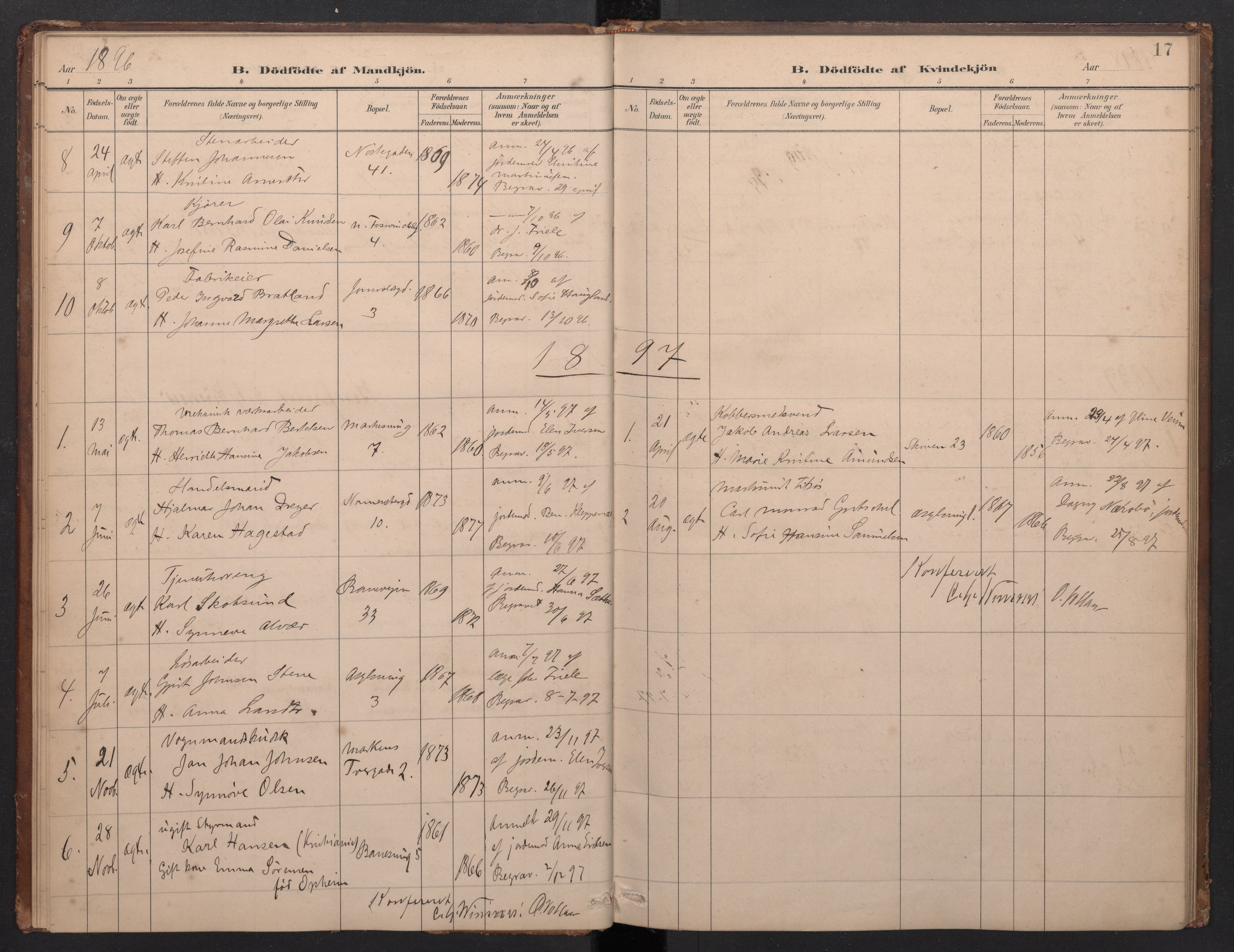 Domkirken sokneprestembete, SAB/A-74801/H/Haa/L0049: Parish register (official) no. G 1, 1882-1922, p. 16b-17a