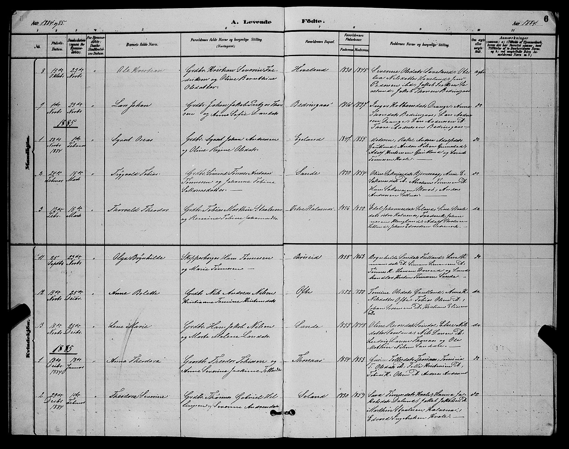 Herad sokneprestkontor, AV/SAK-1111-0018/F/Fb/Fba/L0004: Parish register (copy) no. B 4, 1882-1899, p. 6