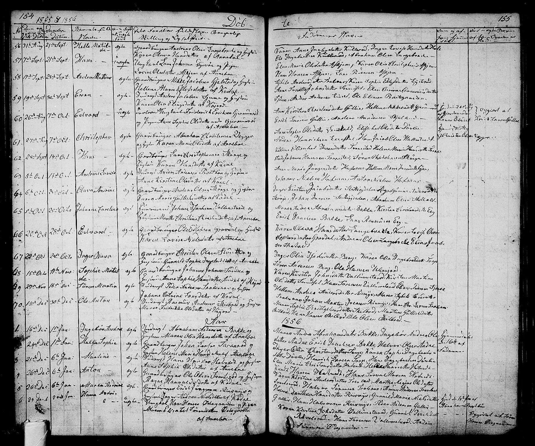 Andebu kirkebøker, AV/SAKO-A-336/G/Ga/L0003: Parish register (copy) no. I 3, 1832-1867, p. 154-155