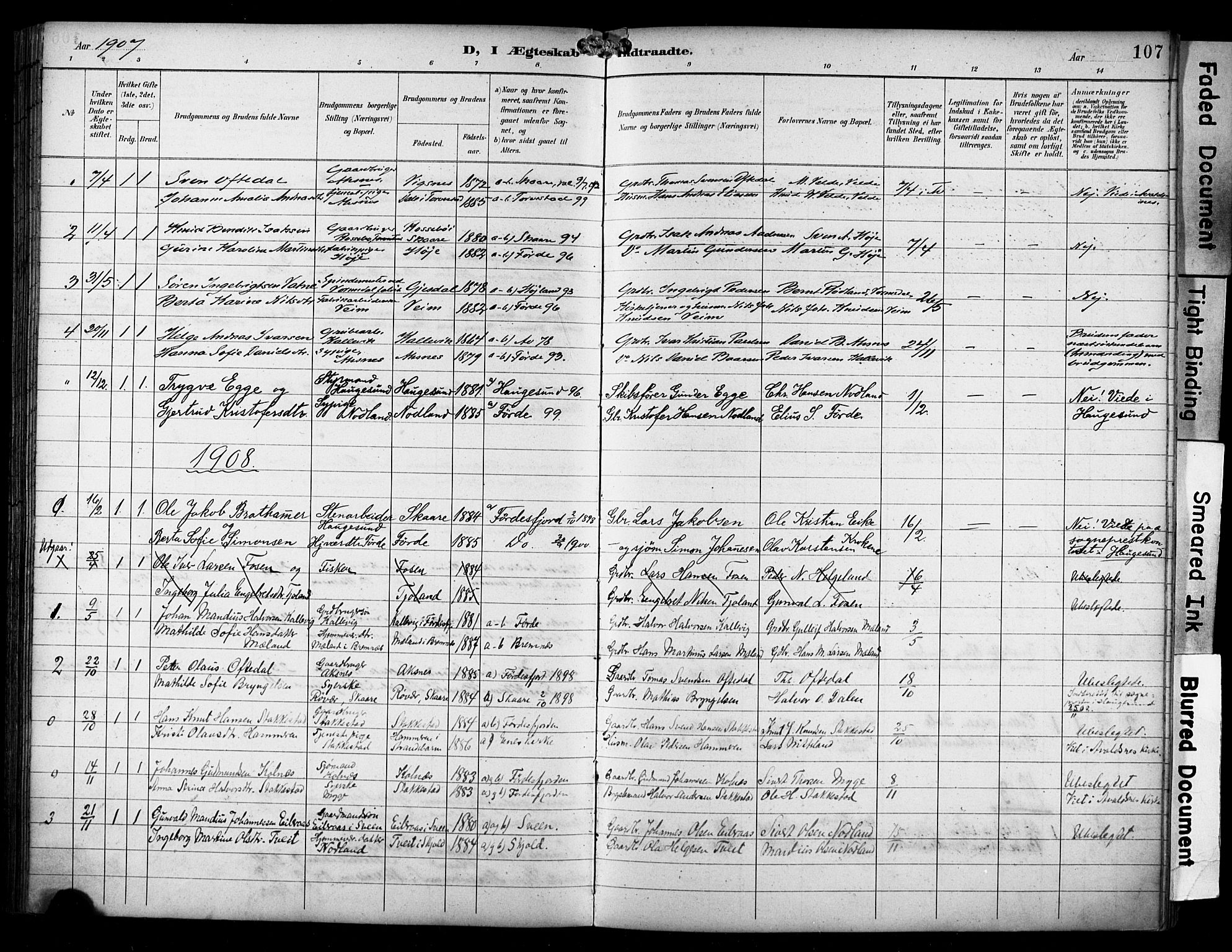 Avaldsnes sokneprestkontor, SAST/A -101851/H/Ha/Haa/L0016: Parish register (official) no. A 16, 1893-1918, p. 107