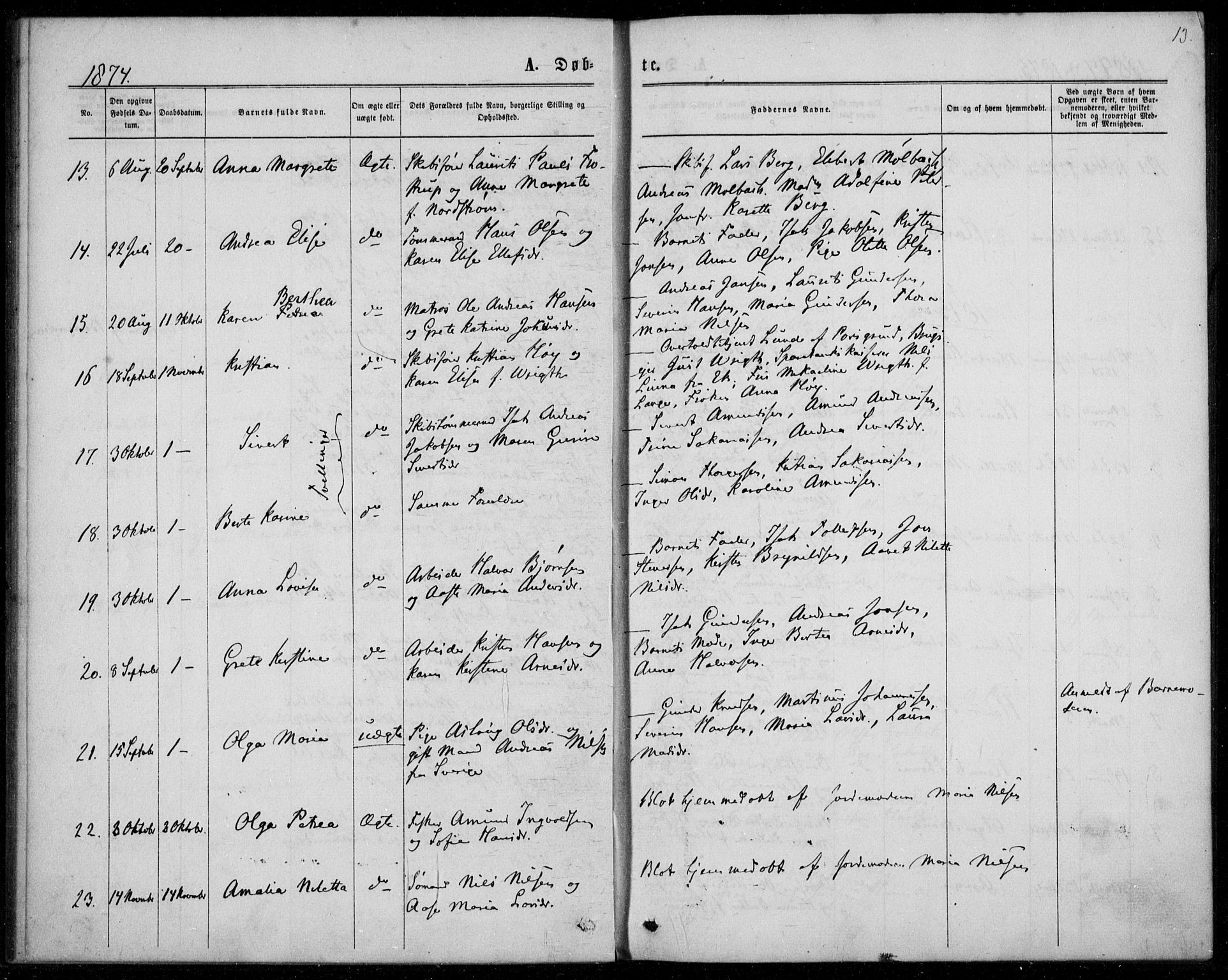 Langesund kirkebøker, SAKO/A-280/F/Fa/L0001: Parish register (official) no. 1, 1870-1877, p. 13