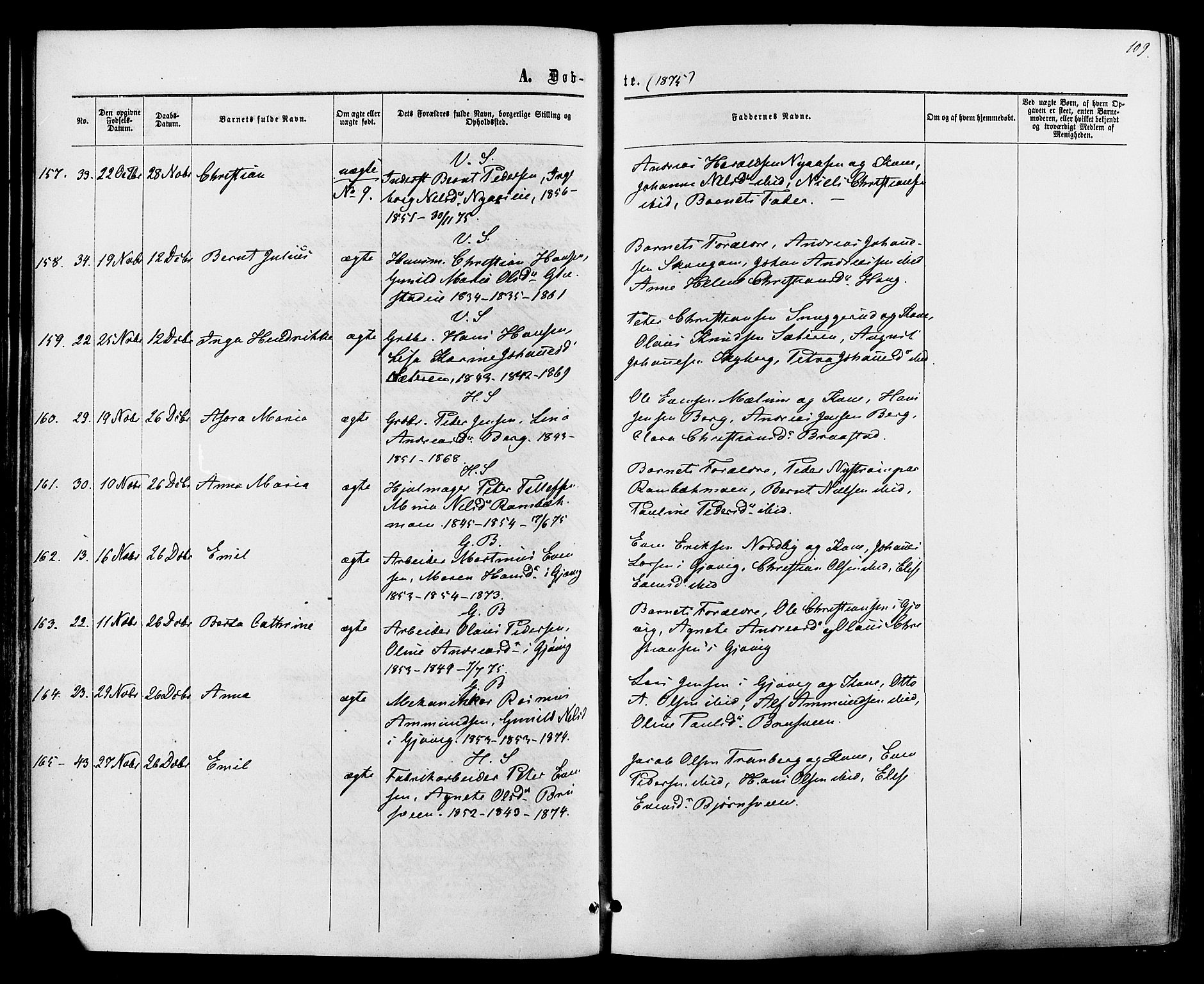 Vardal prestekontor, SAH/PREST-100/H/Ha/Haa/L0007: Parish register (official) no. 7, 1867-1878, p. 109
