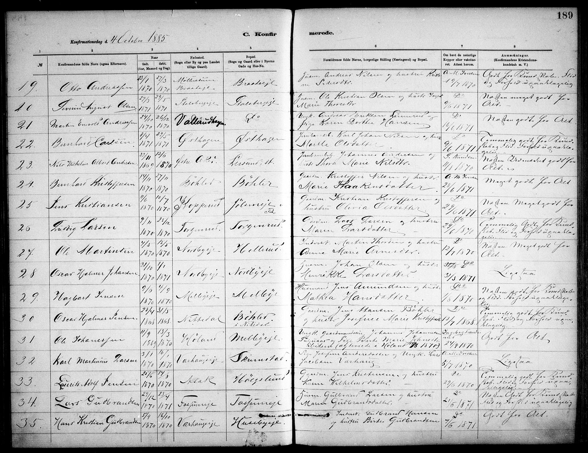 Skedsmo prestekontor Kirkebøker, SAO/A-10033a/F/Fa/L0013: Parish register (official) no. I 13, 1883-1891, p. 189