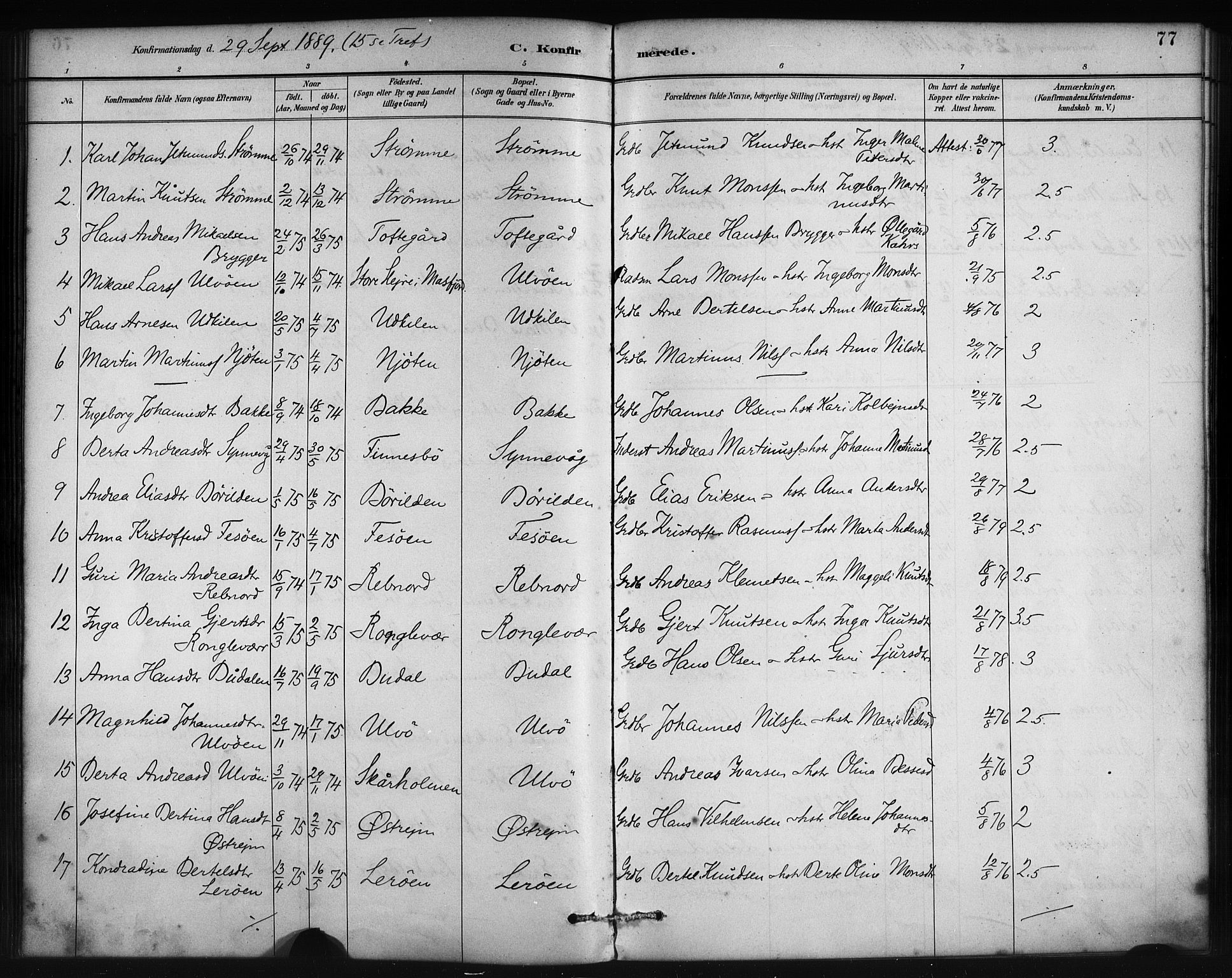 Lindås Sokneprestembete, AV/SAB-A-76701/H/Haa/Haac/L0001: Parish register (official) no. C 1, 1886-1896, p. 77