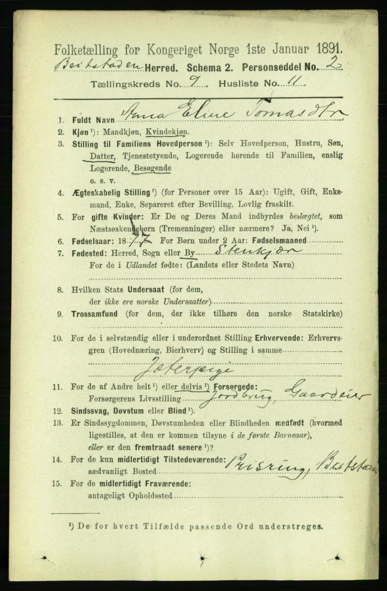 RA, 1891 census for 1727 Beitstad, 1891, p. 2477