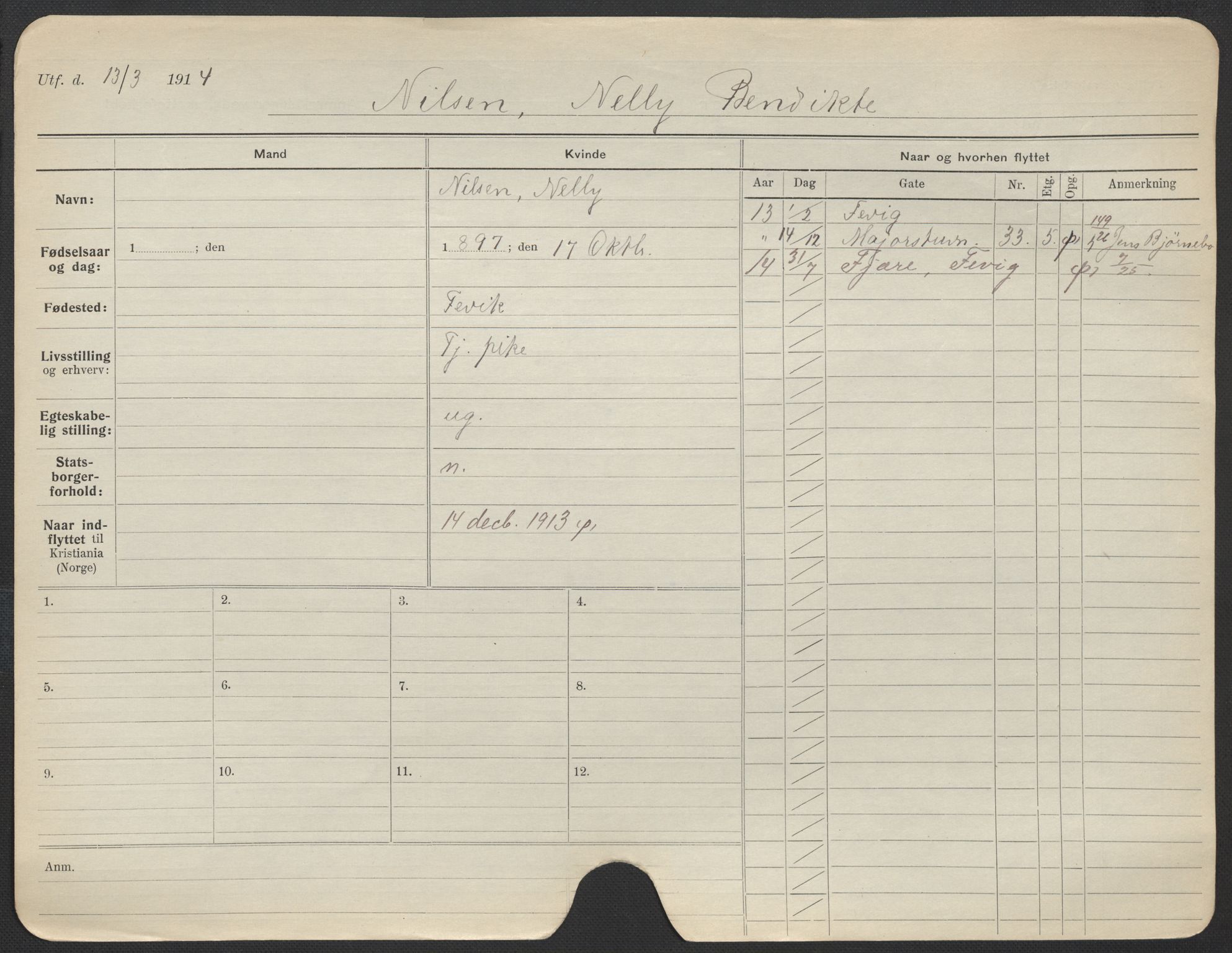 Oslo folkeregister, Registerkort, AV/SAO-A-11715/F/Fa/Fac/L0021: Kvinner, 1906-1914, p. 430a