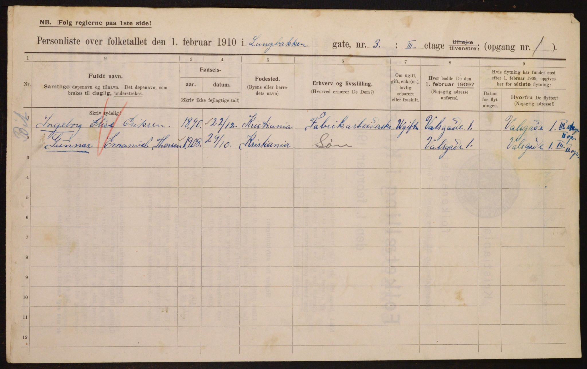 OBA, Municipal Census 1910 for Kristiania, 1910, p. 54329