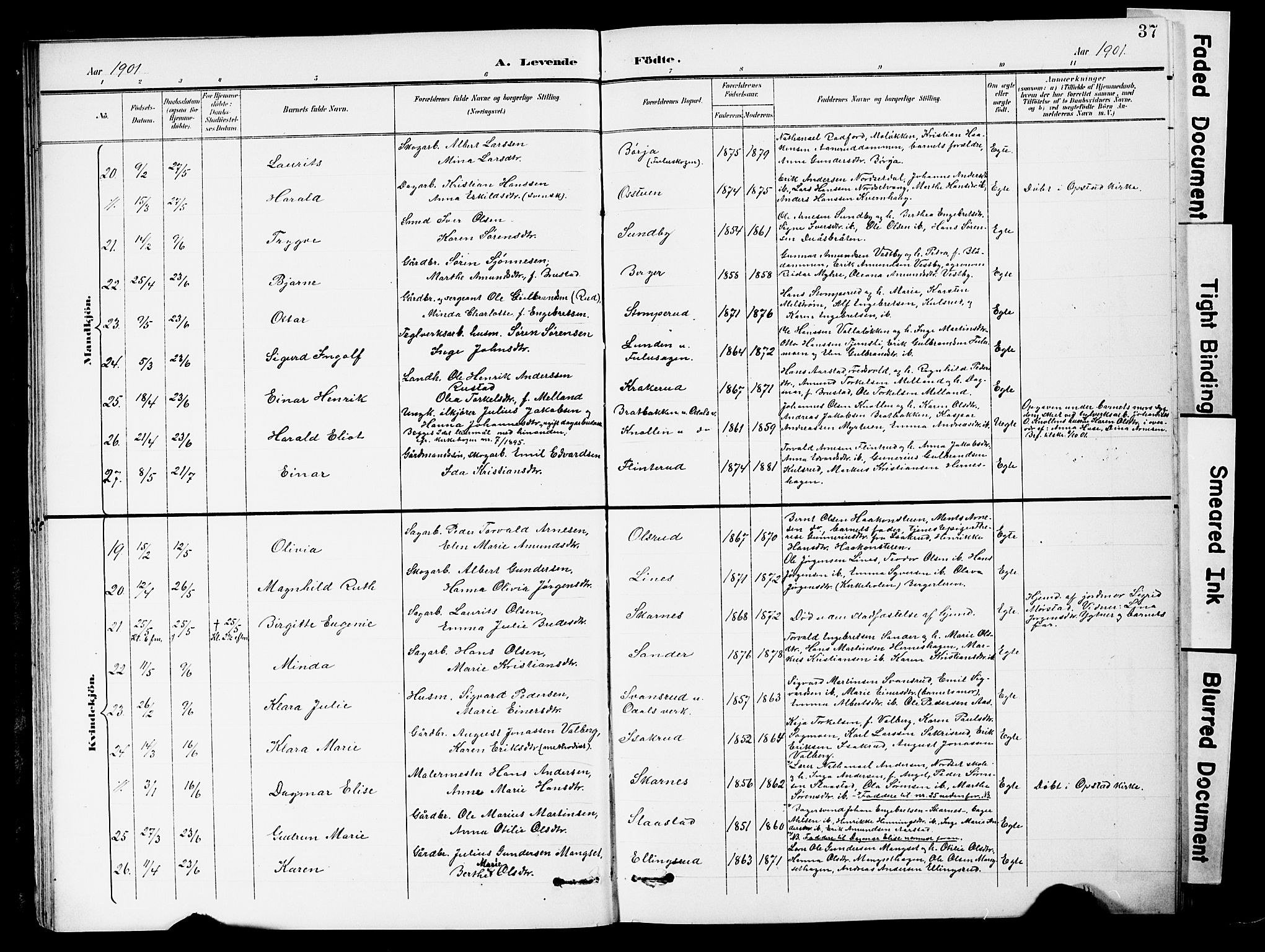 Sør-Odal prestekontor, SAH/PREST-030/H/Ha/Hab/L0001: Parish register (copy) no. 1, 1895-1902, p. 37