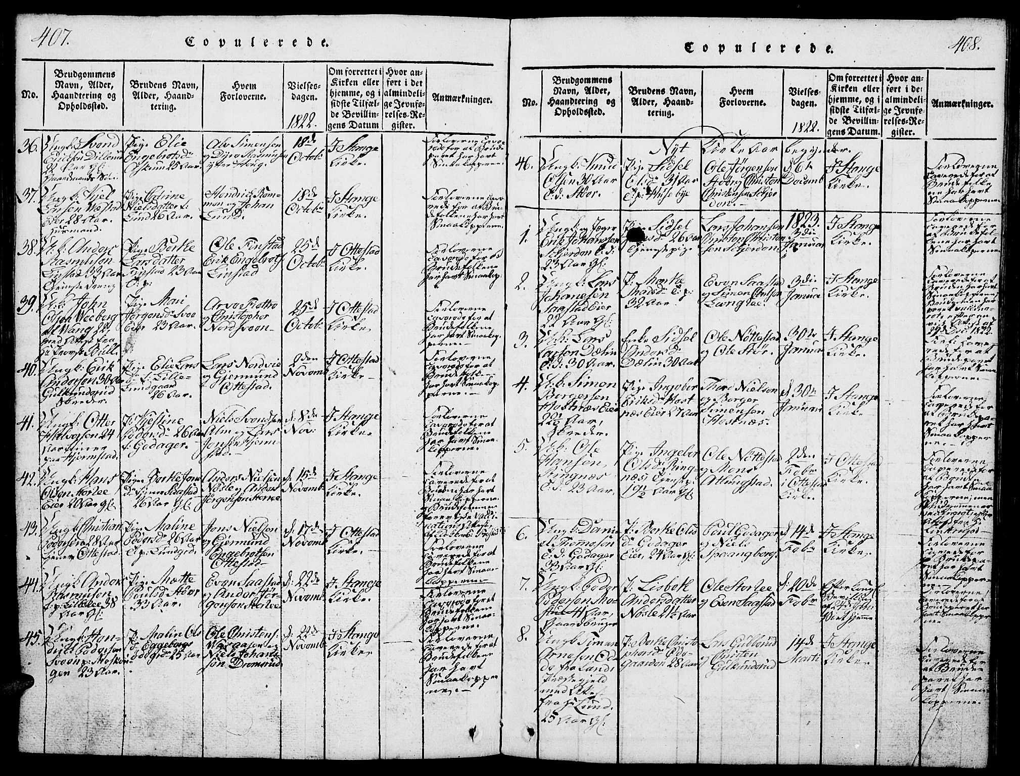 Stange prestekontor, SAH/PREST-002/L/L0001: Parish register (copy) no. 1, 1814-1825, p. 407-408