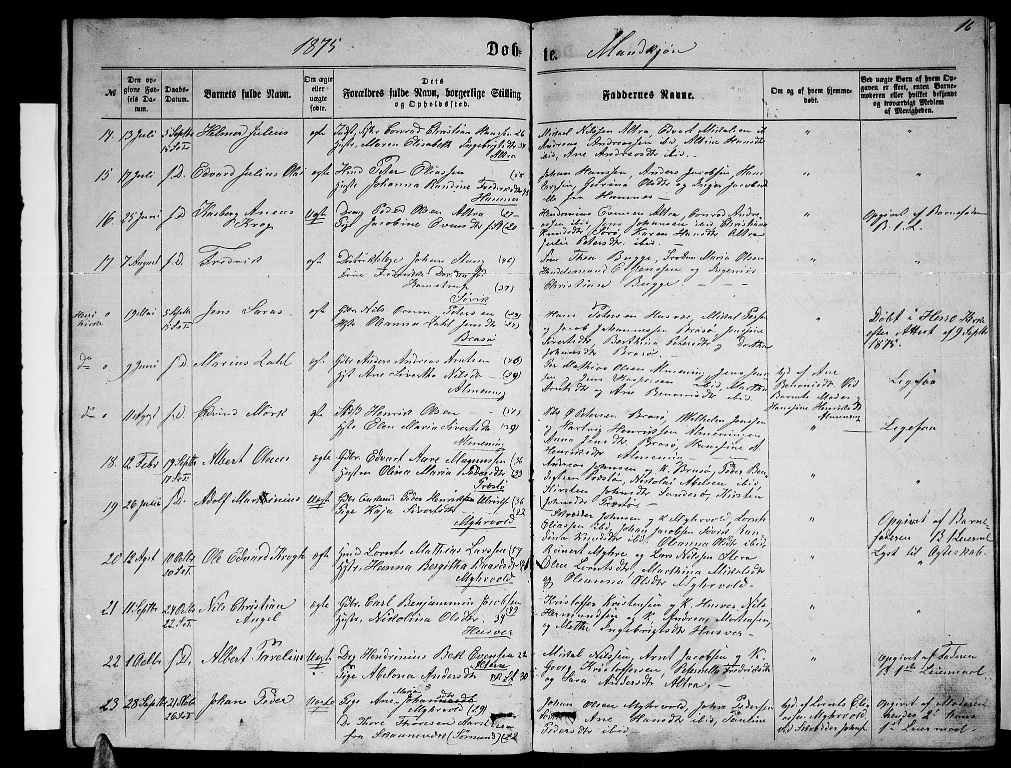 Ministerialprotokoller, klokkerbøker og fødselsregistre - Nordland, SAT/A-1459/830/L0461: Parish register (copy) no. 830C03, 1866-1881, p. 16