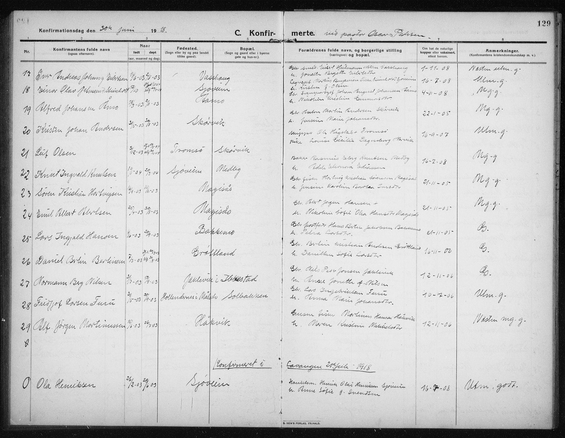 Salangen sokneprestembete, AV/SATØ-S-1324/H/Hb/L0005klokker: Parish register (copy) no. 5, 1918-1937, p. 129