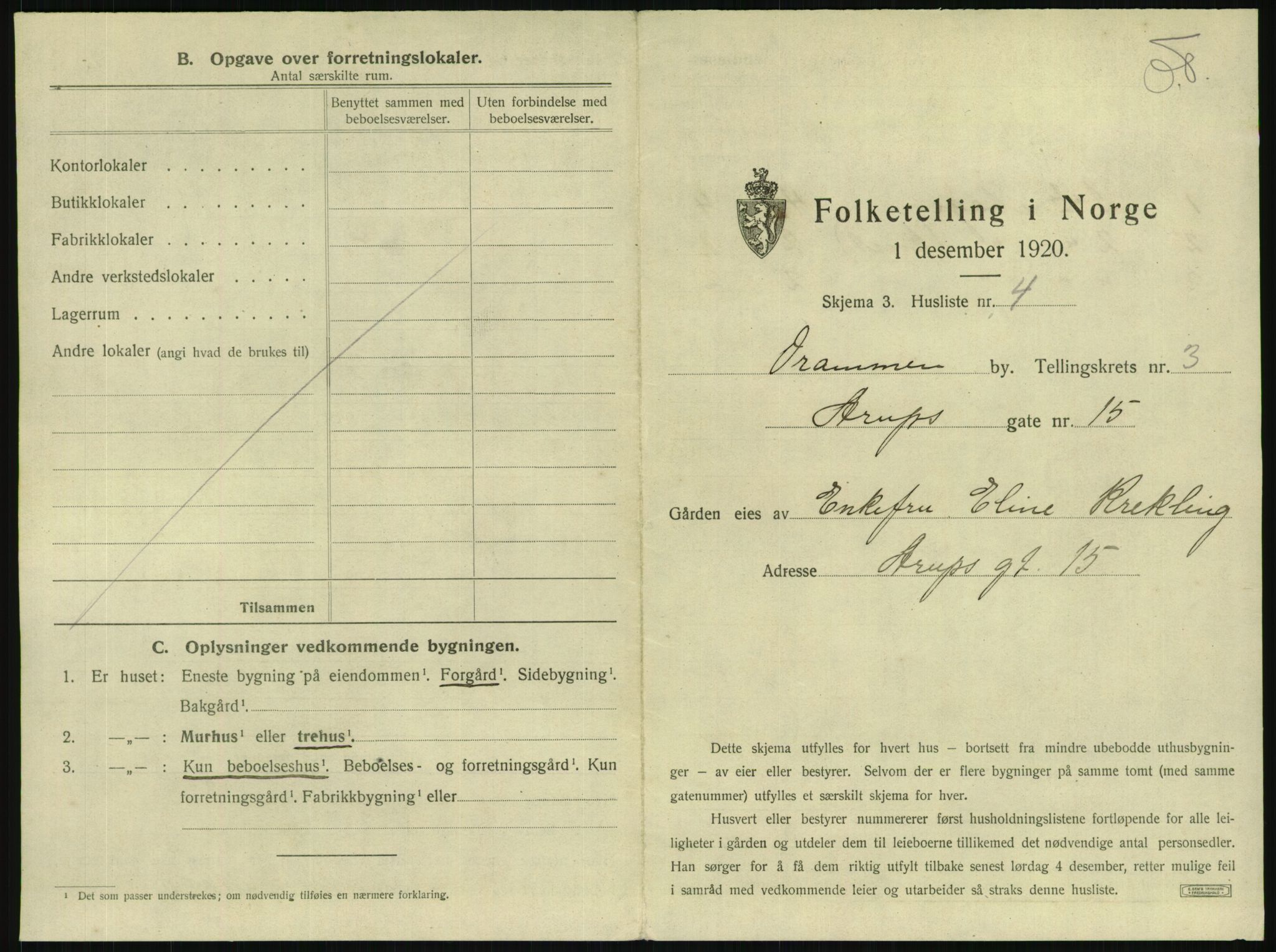 SAKO, 1920 census for Drammen, 1920, p. 1302