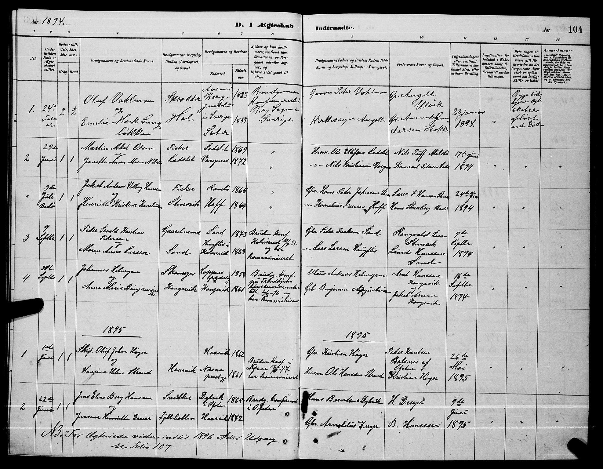 Ministerialprotokoller, klokkerbøker og fødselsregistre - Nordland, AV/SAT-A-1459/865/L0931: Parish register (copy) no. 865C03, 1885-1901, p. 104