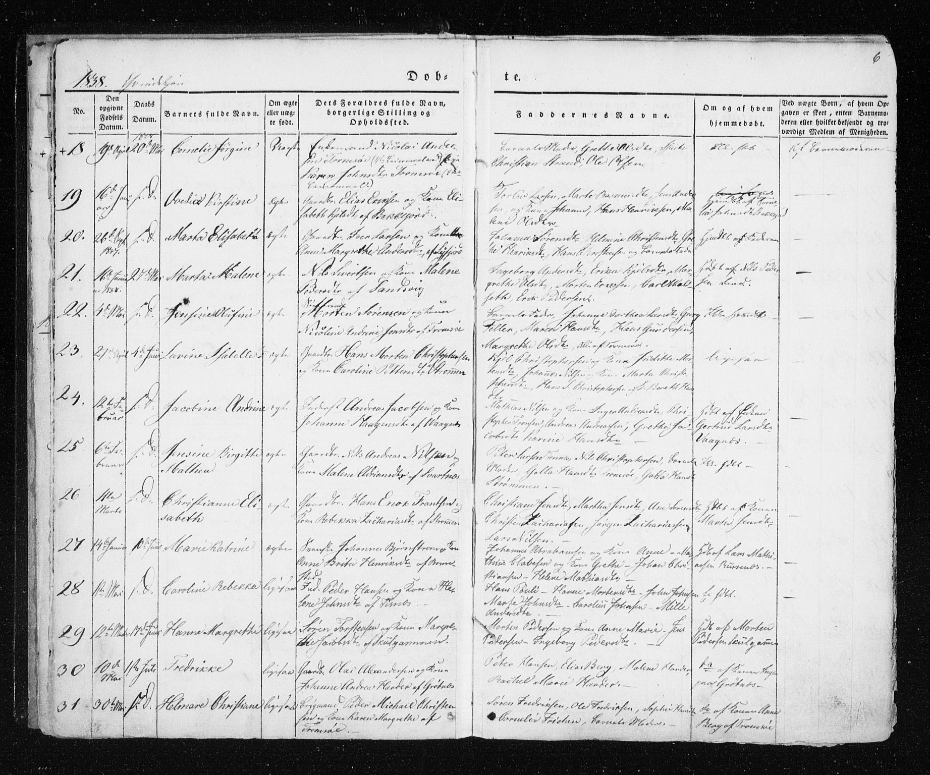 Tromsø sokneprestkontor/stiftsprosti/domprosti, SATØ/S-1343/G/Ga/L0009kirke: Parish register (official) no. 9, 1837-1847, p. 6
