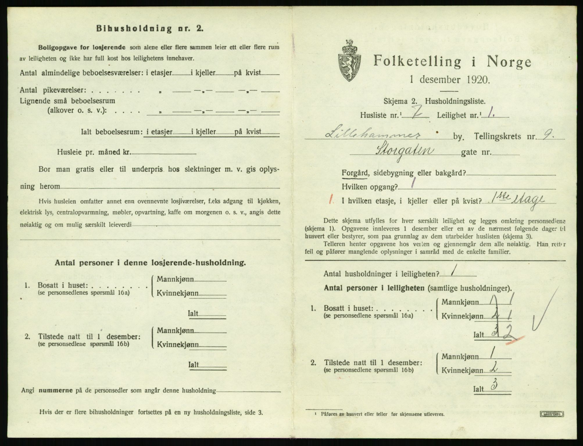 SAH, 1920 census for Lillehammer, 1920, p. 3068