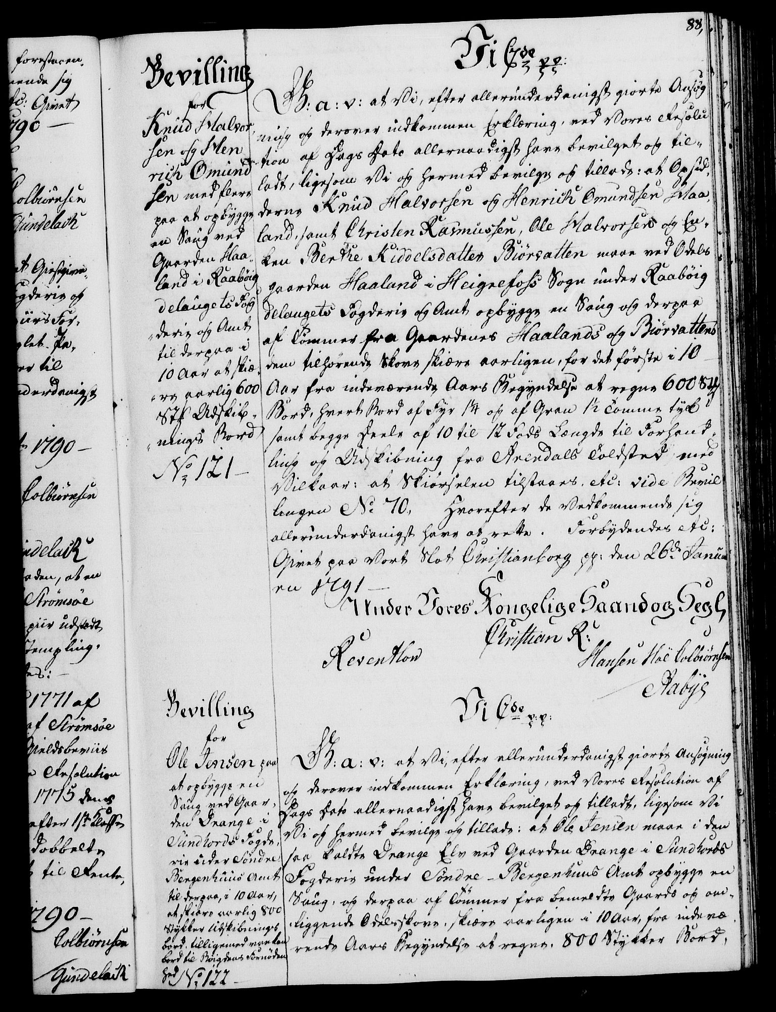 Rentekammeret, Kammerkanselliet, RA/EA-3111/G/Gg/Gga/L0015: Norsk ekspedisjonsprotokoll med register (merket RK 53.15), 1790-1791, p. 88