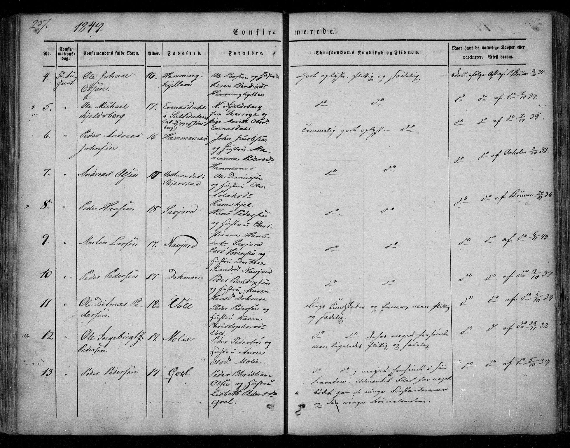 Ministerialprotokoller, klokkerbøker og fødselsregistre - Nordland, AV/SAT-A-1459/846/L0644: Parish register (official) no. 846A02, 1837-1872, p. 237